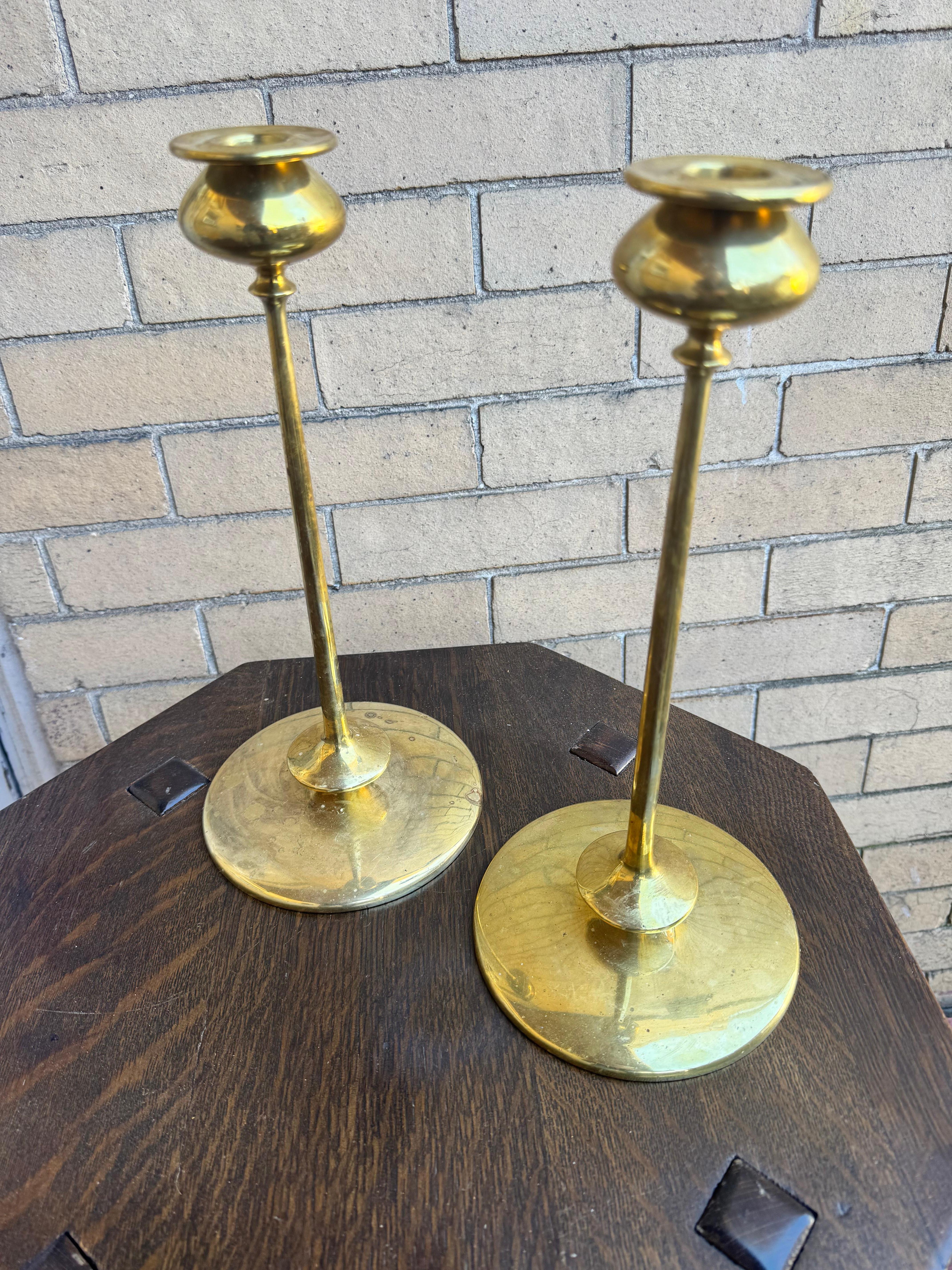 Brass Pair of Antique Arts & Crafts Candle Holders by Robert jarvie ?- W7704  HALF OFF
