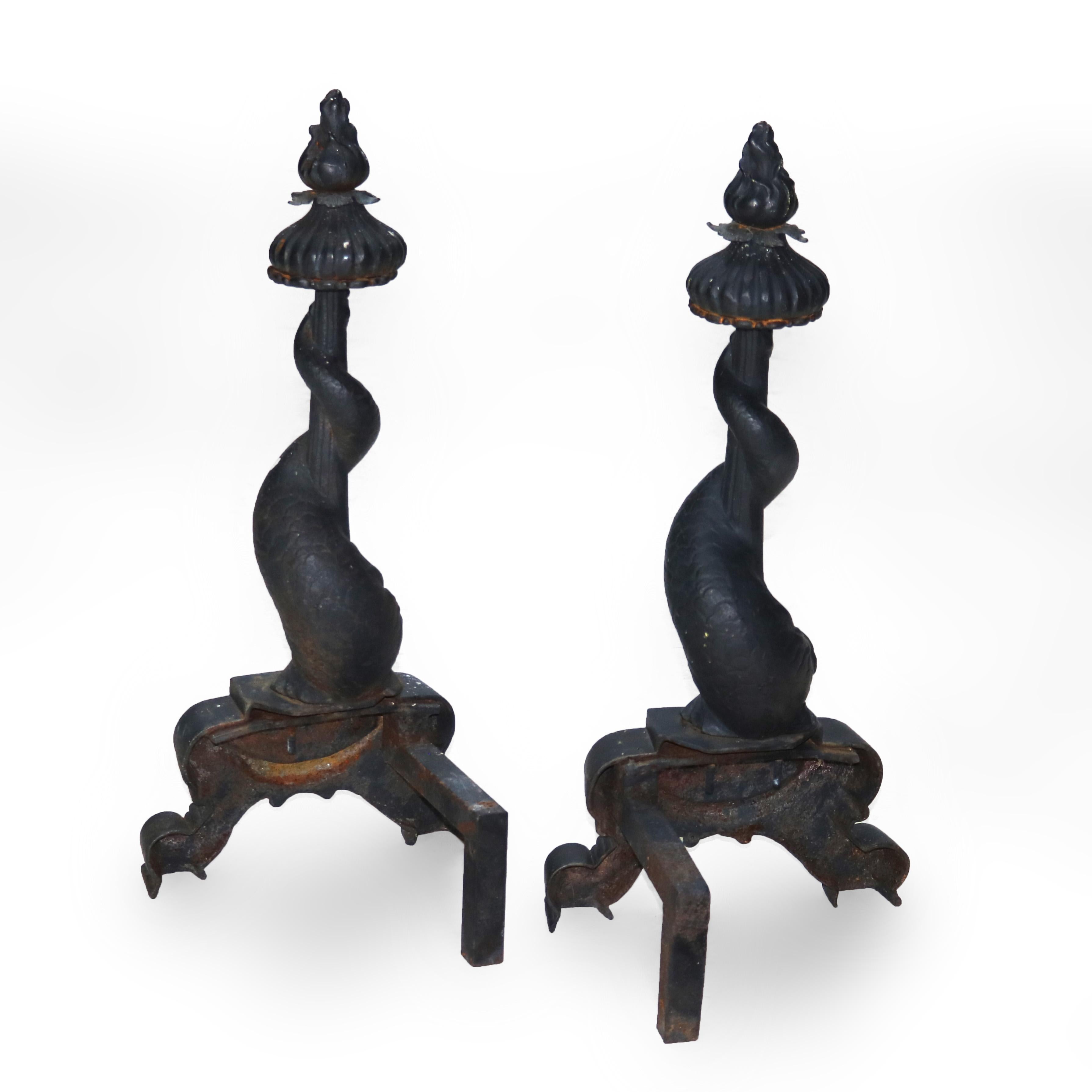 Paire d'anciens serpents de mer Arts & Crafts en fer forgé ébénisé, vers 1920 en vente 3
