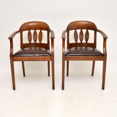 Pair of Antique Arts & Crafts Solid Oak Armchairs