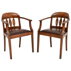 Pair of Antique Arts & Crafts Solid Oak Armchairs