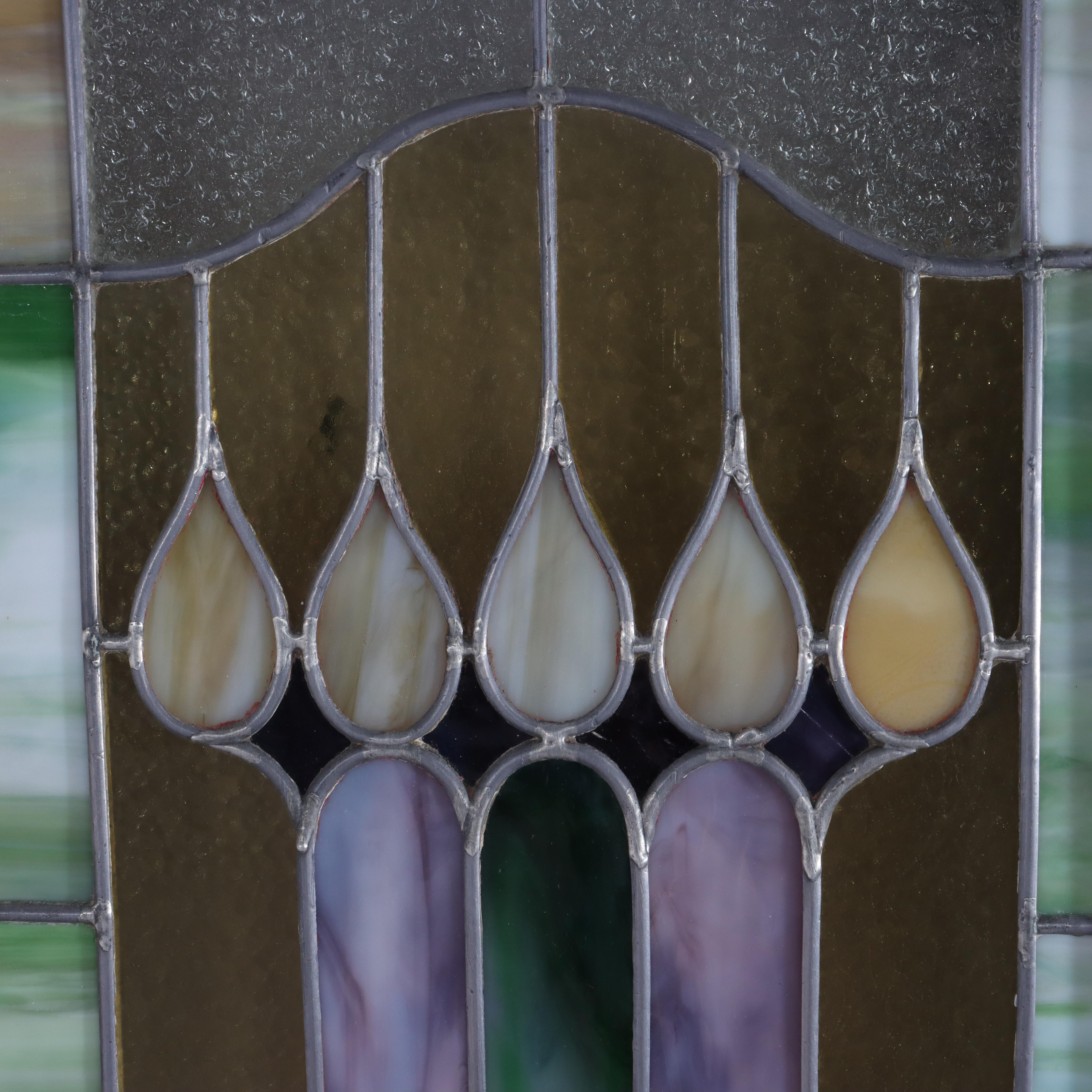 ***Reduced In-House Delivery Rates - Click on “Ask Seller” to Request a Quote***
Pair of Antique Arts & Crafts Stained Glass Windows C1920.   
Measures - 33