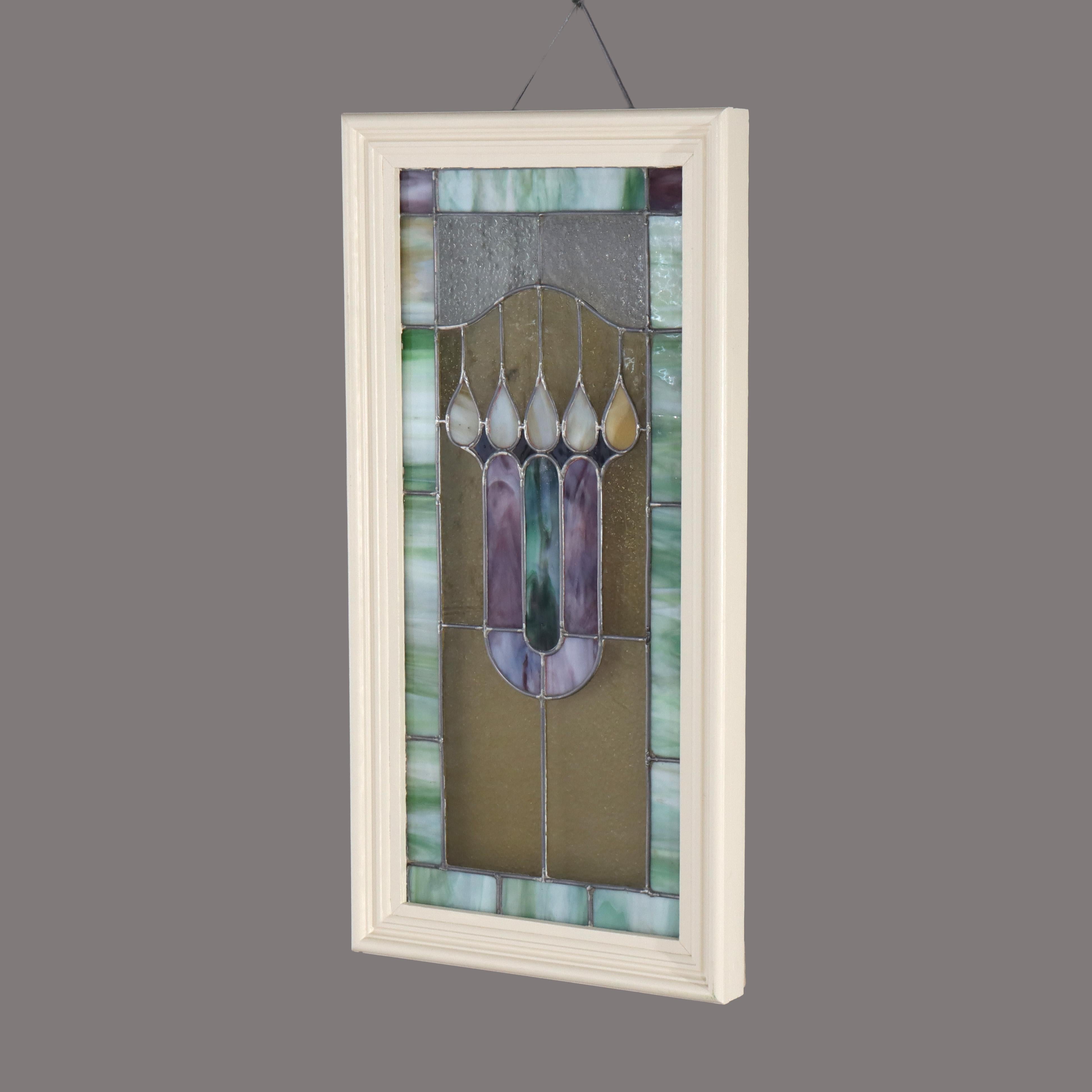 Pair of Antique Arts & Crafts Stained Glass Windows C1920 In Good Condition For Sale In Big Flats, NY