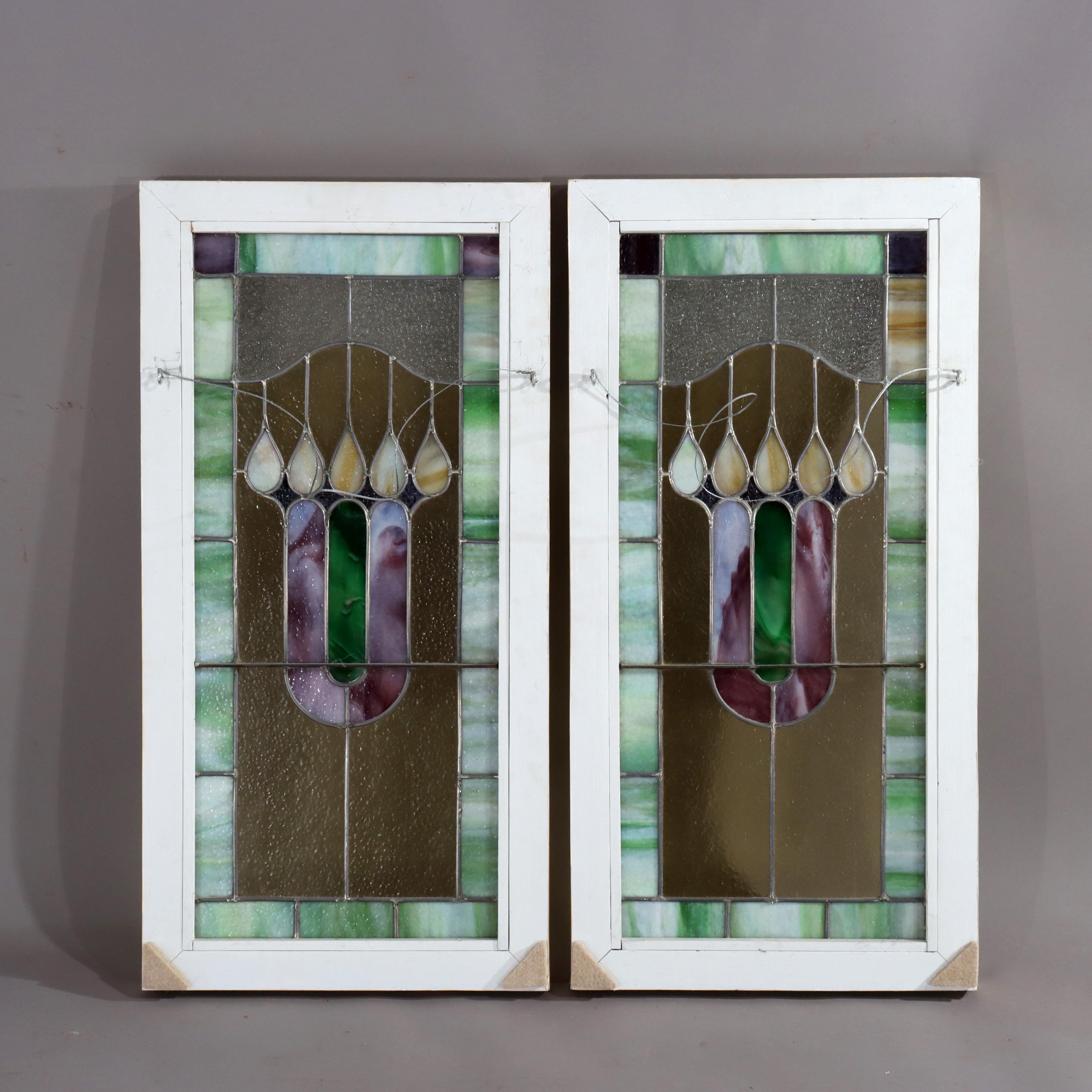Pair of Antique Arts & Crafts Stained Glass Windows C1920 For Sale 4
