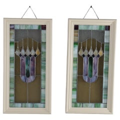 Pair of Antique Arts & Crafts Stained Glass Windows C1920