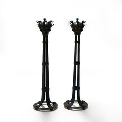 Pair of Antique Arts & Crafts Yellin School Wrought Iron & Copper Censers c1920