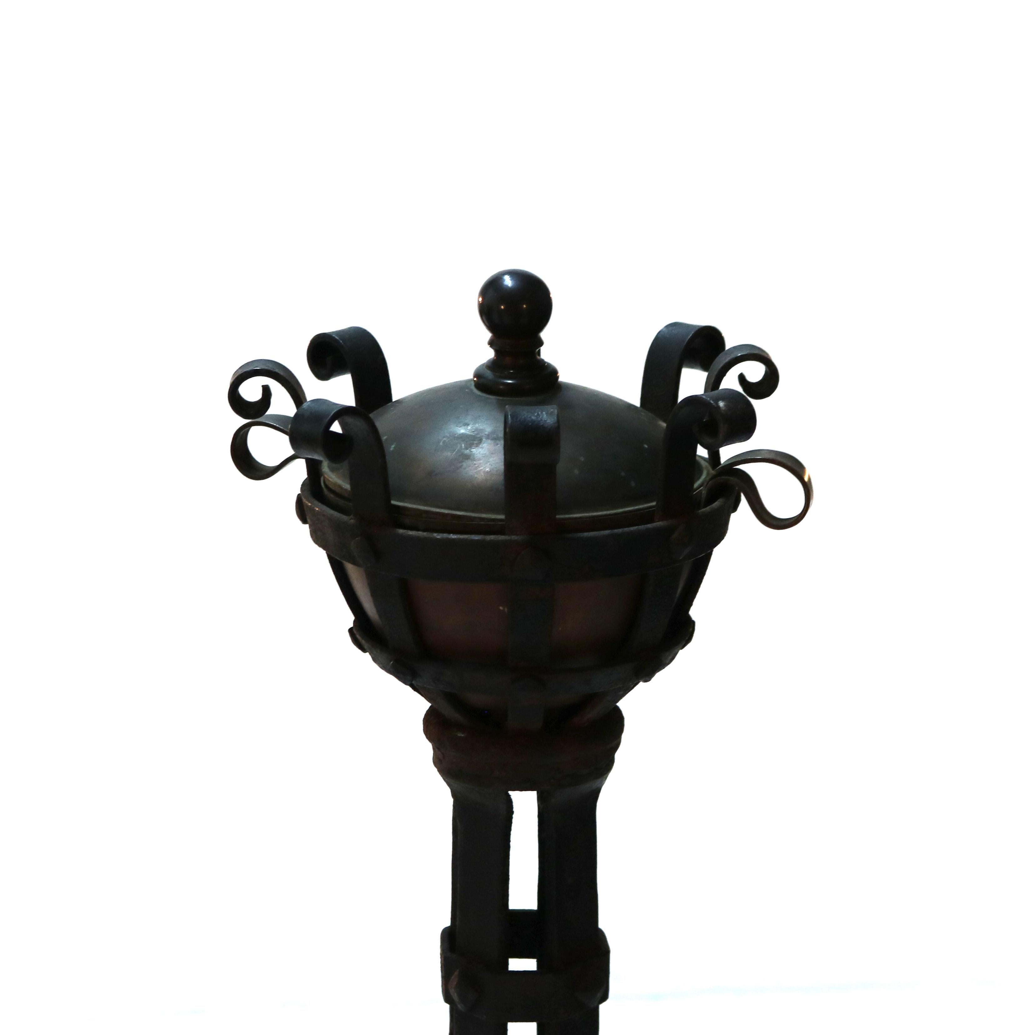 Pair of Antique Arts & Crafts Yellin School Wrought Iron & Copper Censers c1920 In Good Condition In Big Flats, NY
