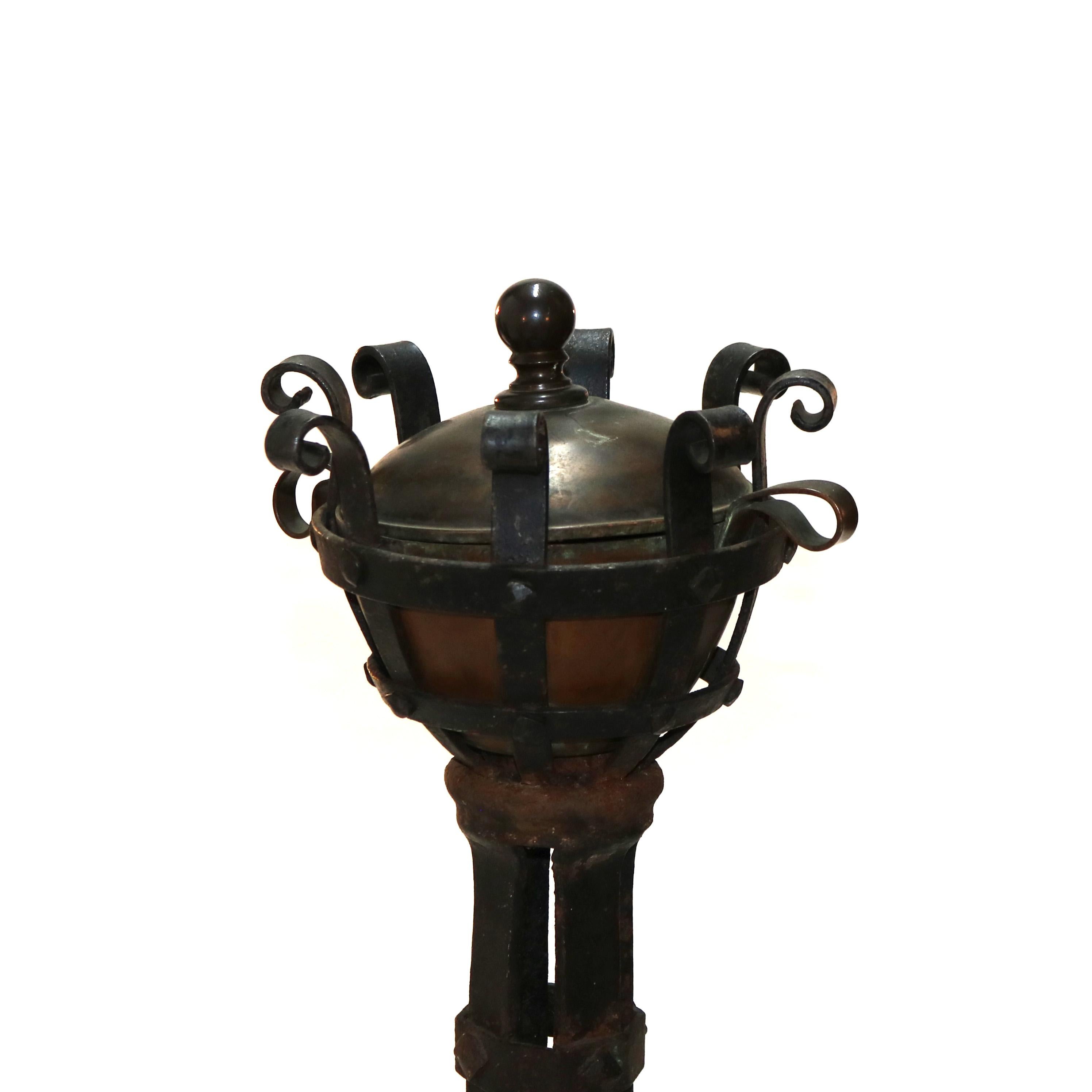 20th Century Pair of Antique Arts & Crafts Yellin School Wrought Iron & Copper Censers c1920