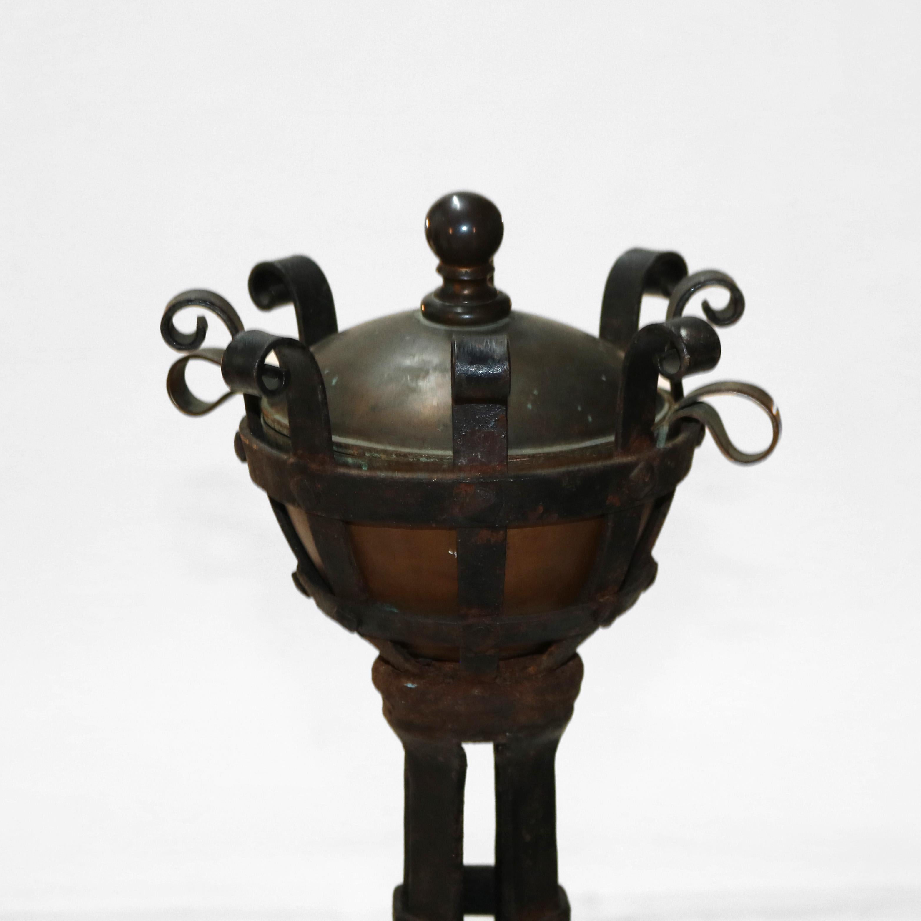 Pair of Antique Arts & Crafts Yellin School Wrought Iron & Copper Censers c1920 1