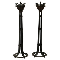 Pair of Antique Arts & Crafts Yellin School Wrought Iron & Copper Censers c1920