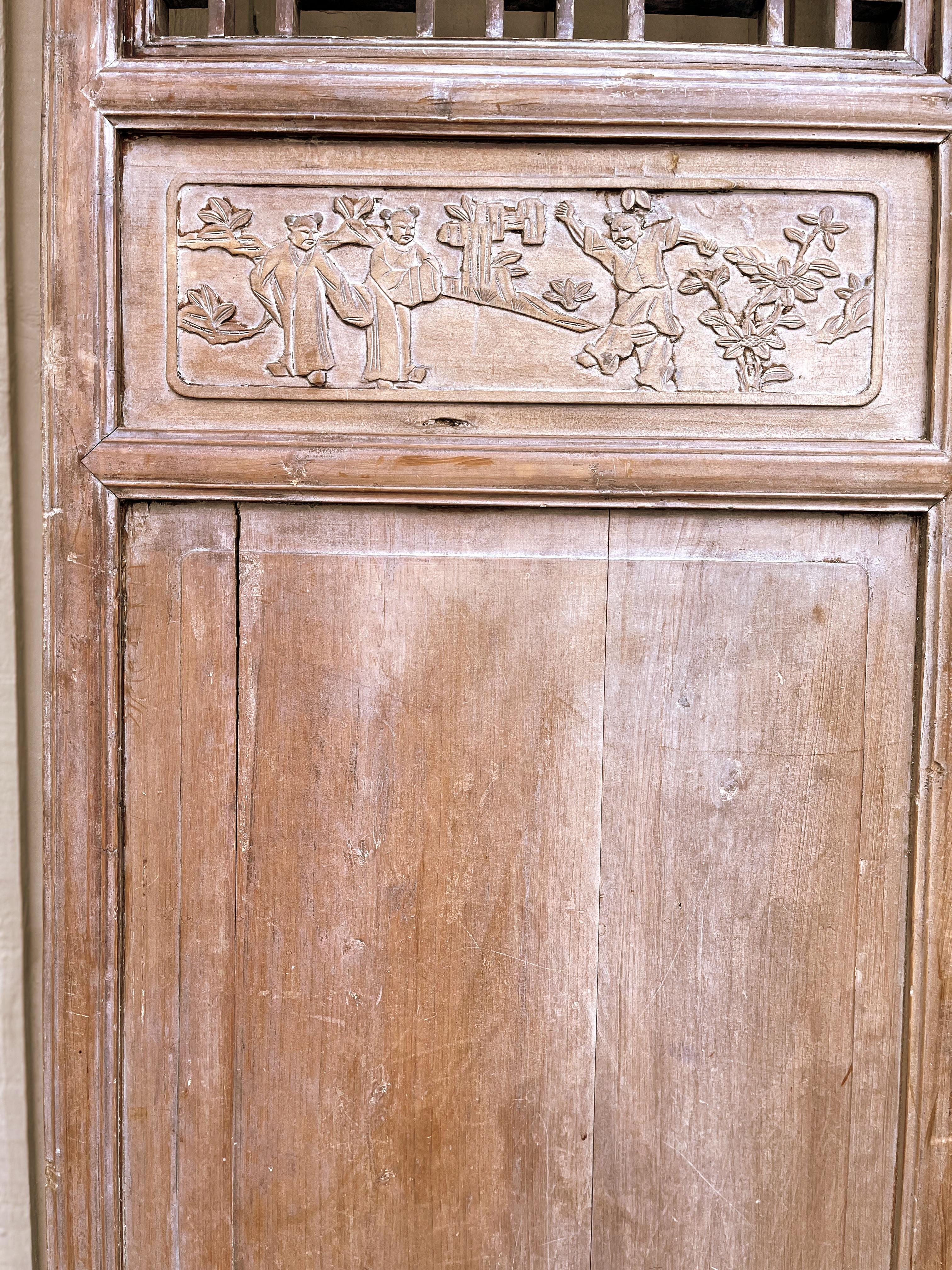 Pair of Antique Asian Door Panels with Relief Carvings For Sale 5