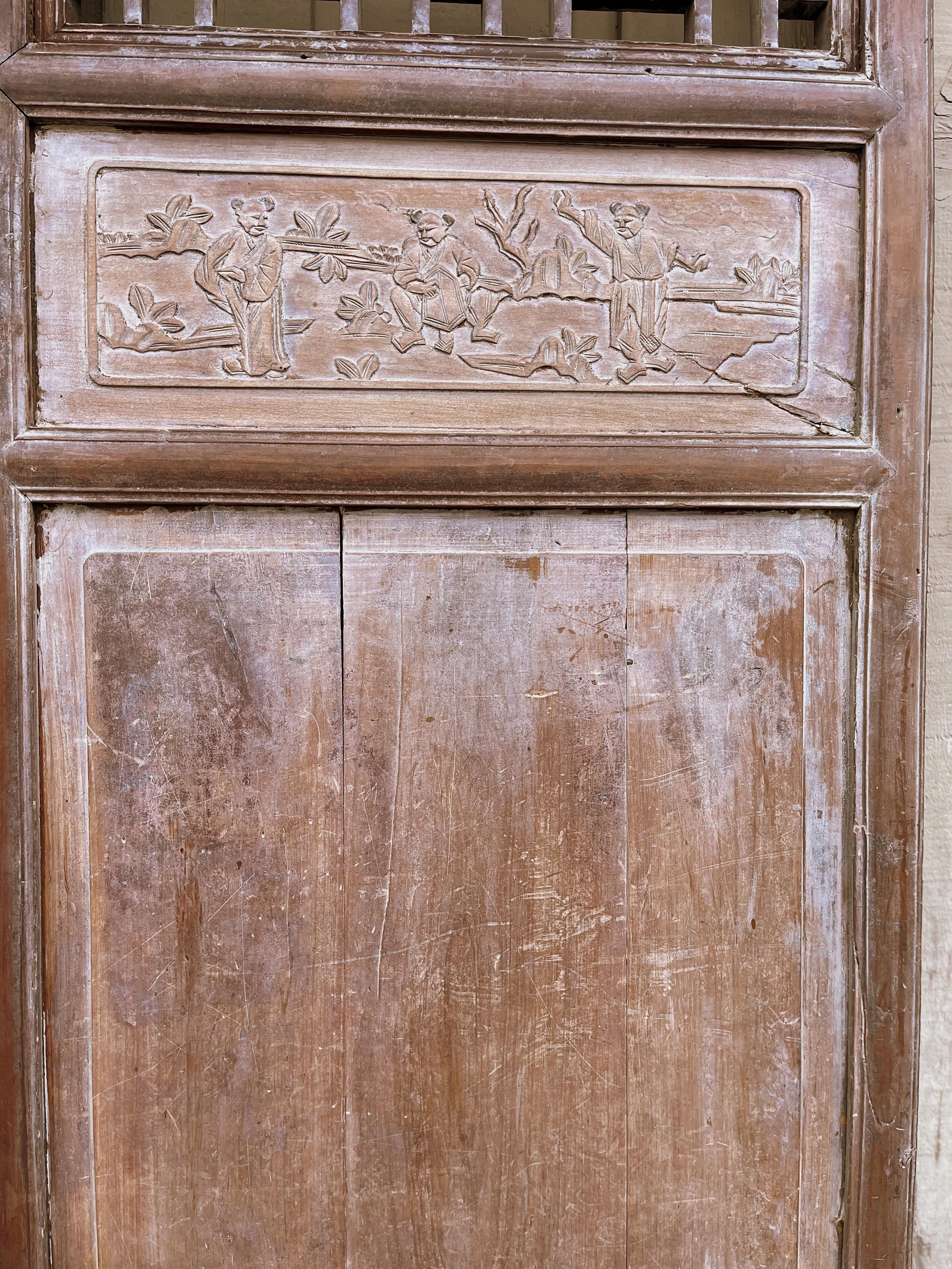 Pair of Antique Asian Door Panels with Relief Carvings For Sale 6
