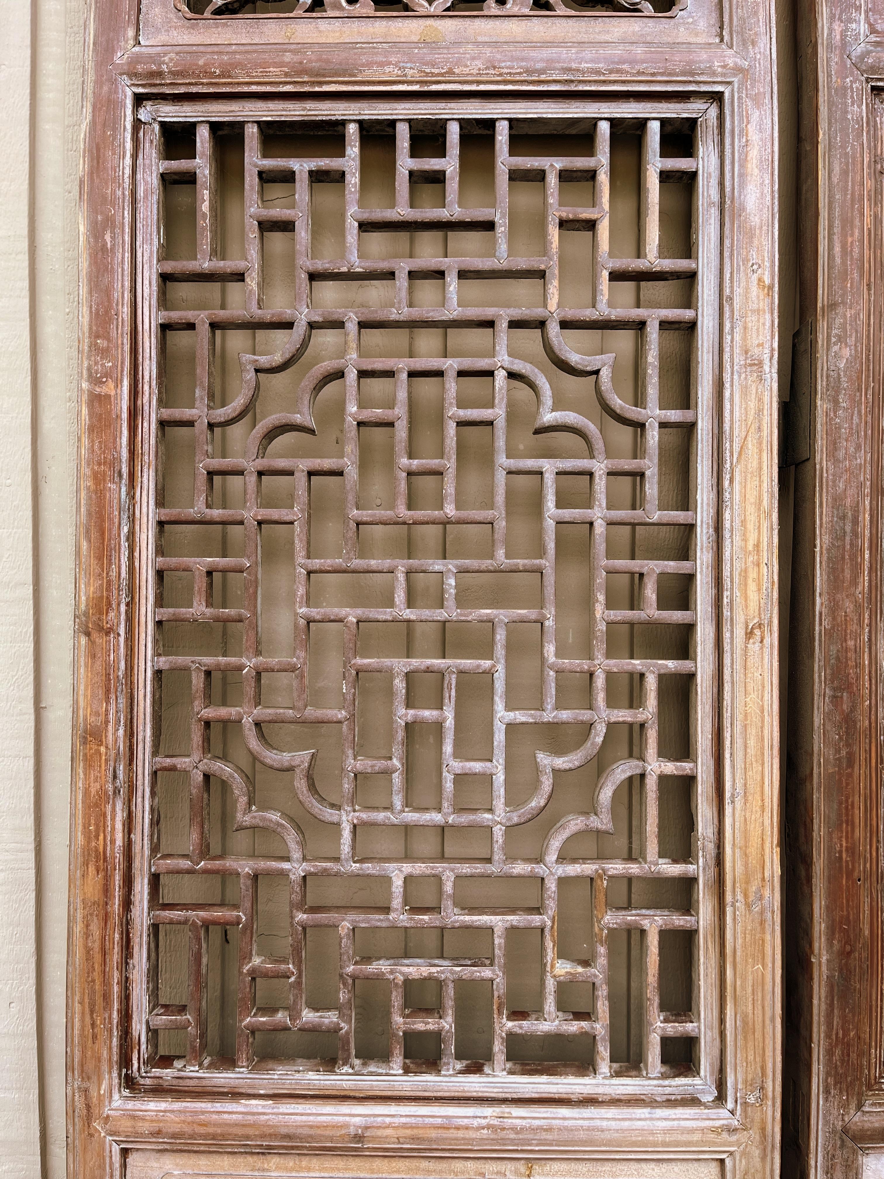 Pair of Antique Asian Door Panels with Relief Carvings For Sale 1