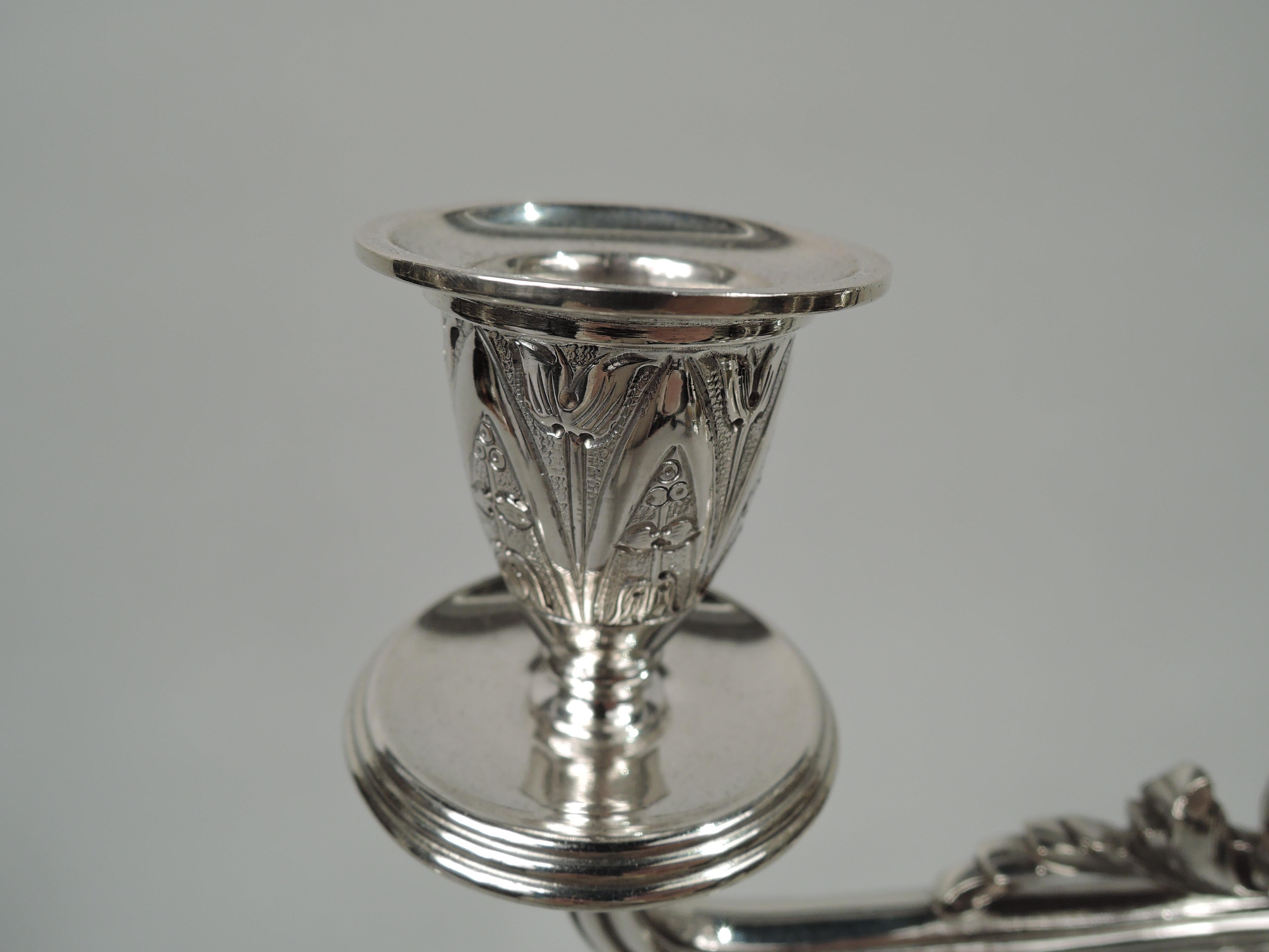 19th Century Pair of Antique Austrian Aesthetic Silver 3-Light Candelabra