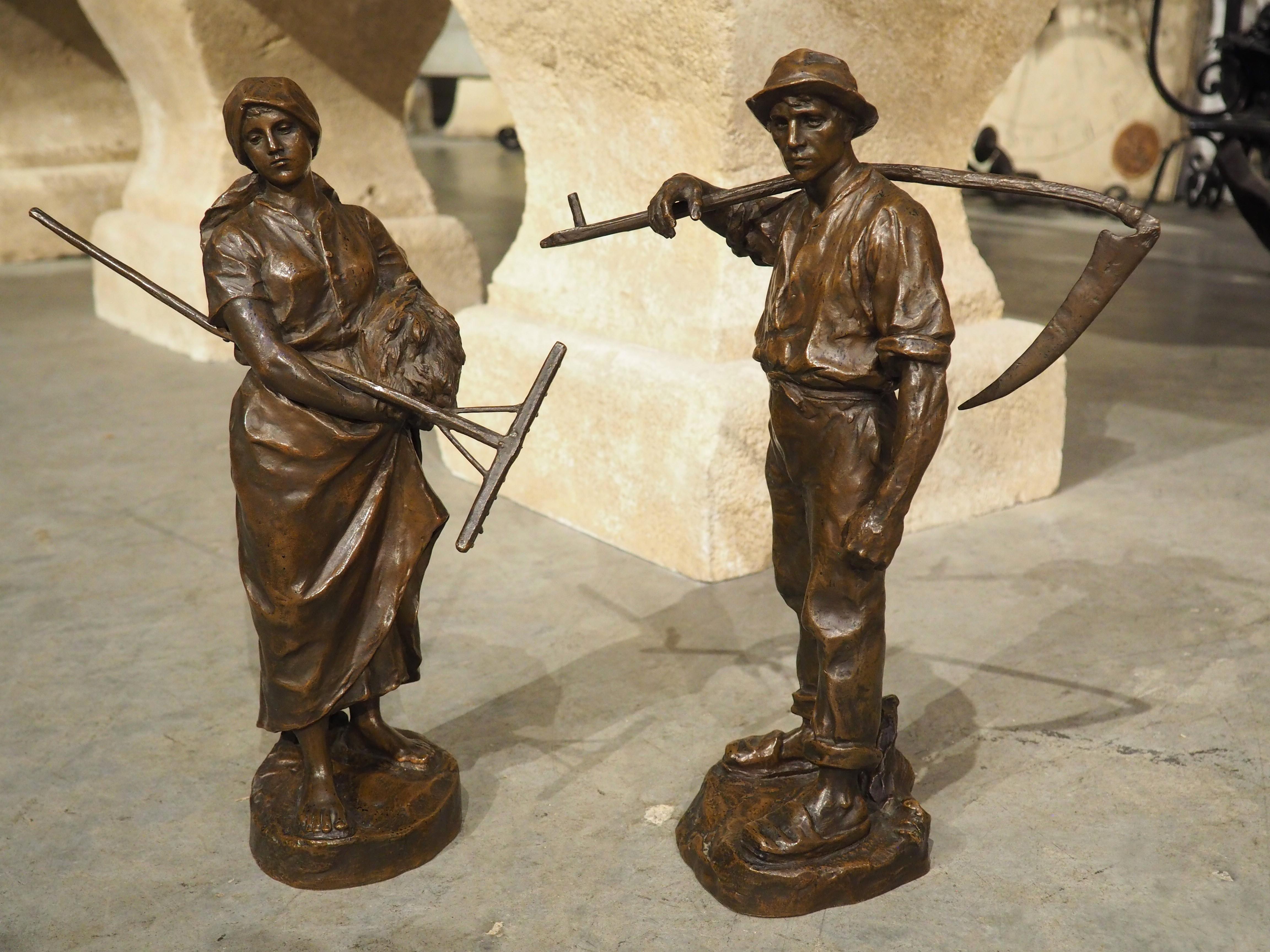 Pair of Antique Austrian Bronze Figures ‘Returning from the Fields’, Hans Müller For Sale 12