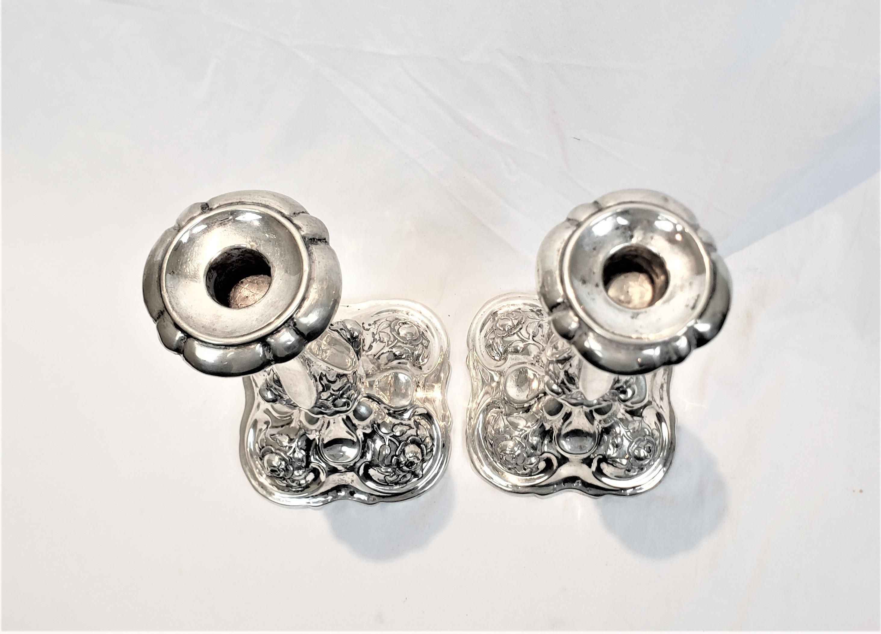 Pair of Antique Austro-Hungarian Silver Candlesticks with Chased Flowers For Sale 3