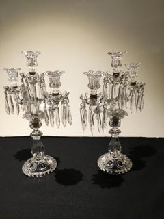 Pair of Antique Baccarat Crystal Three-Light Candelabrum
