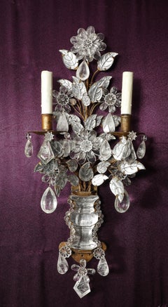 Paar antike Bagues Doppel-Licht Bergkristall und Glas Baum des Lebens Sconces