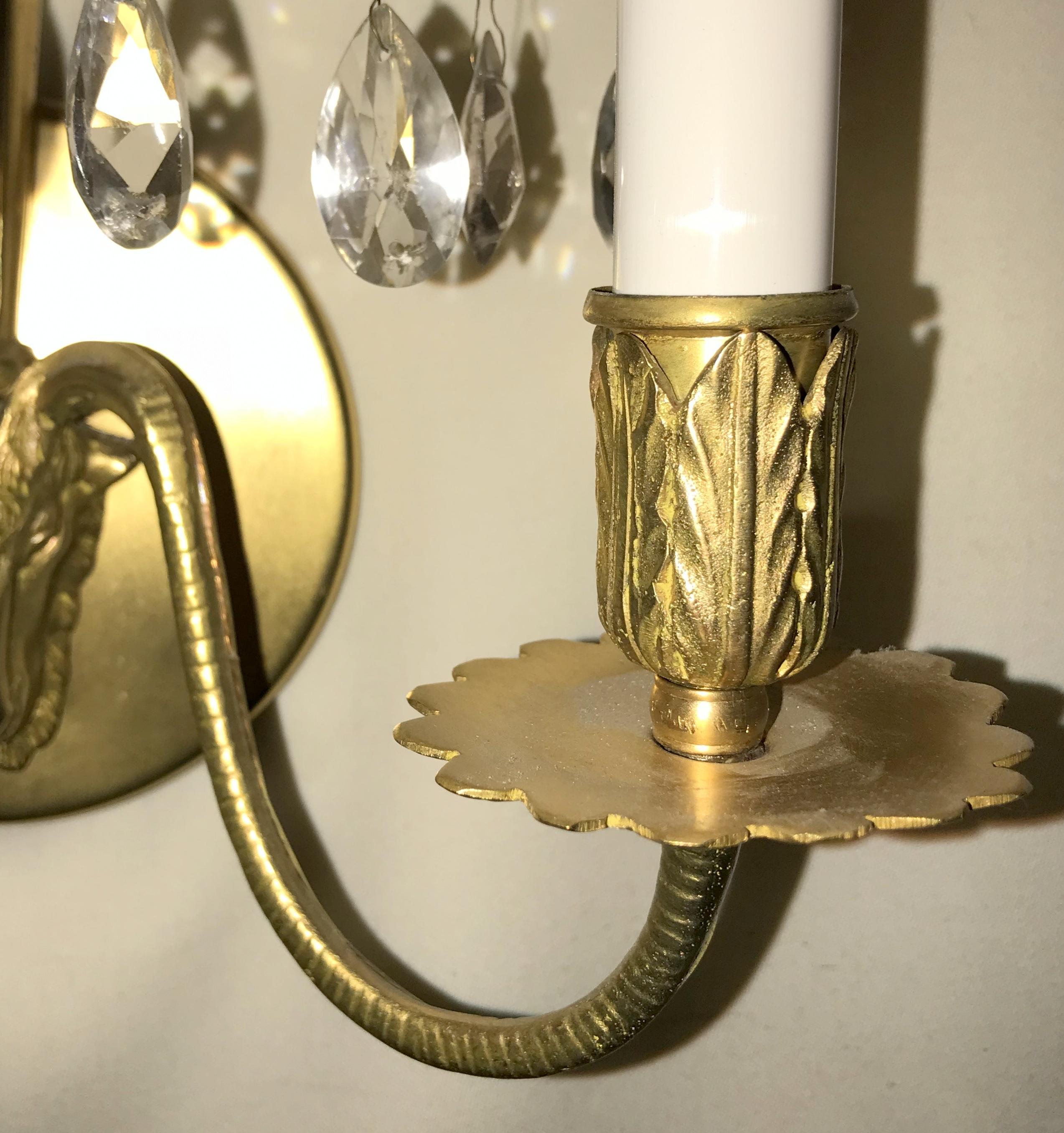 19th Century Pair of Antique Baltic Doré Bronze Crystal Spray 2-Arm Ram's Head Sconces For Sale