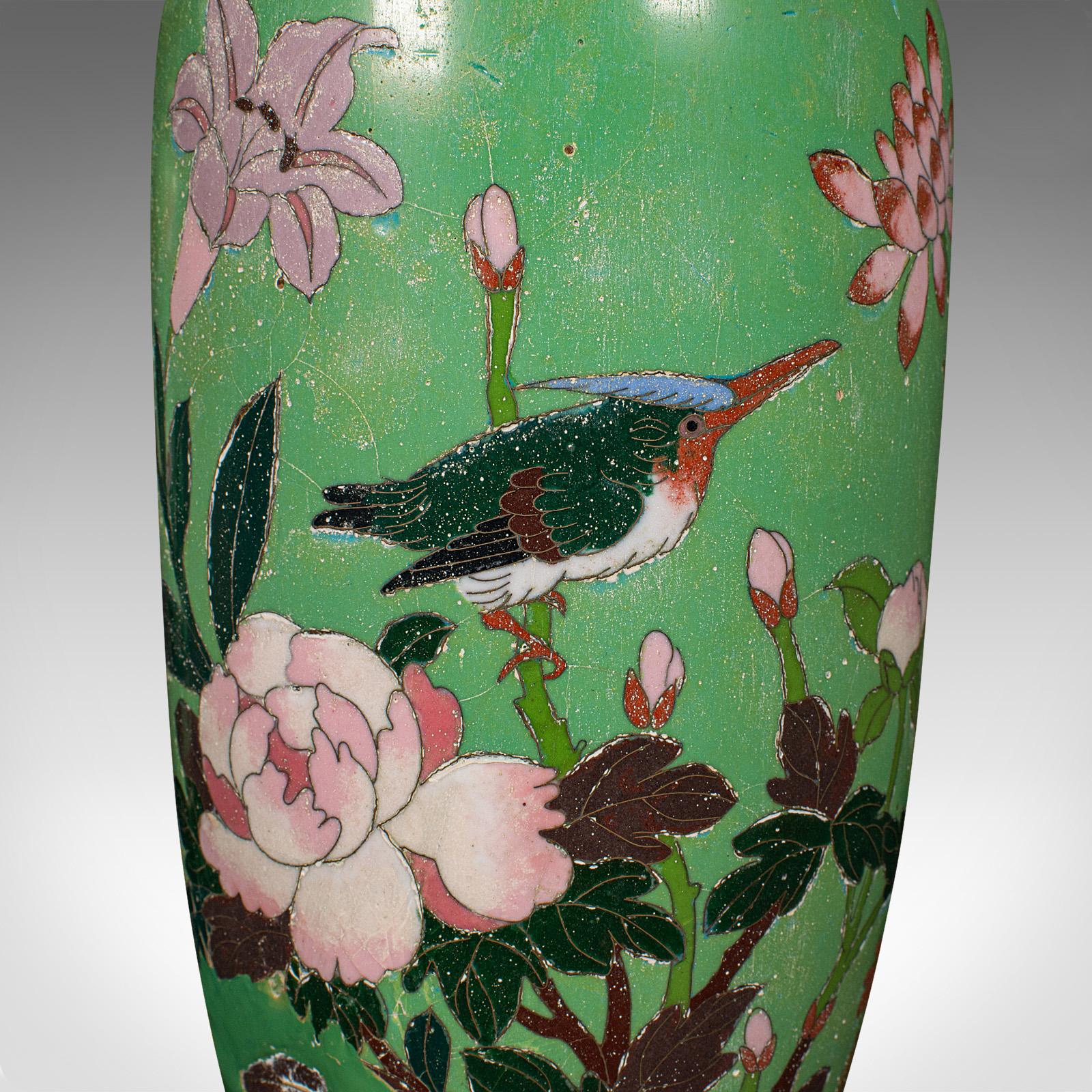 Pair Of Antique Baluster Vases, Japanese, Cloisonne Flower Urn, Meiji, Victorian For Sale 4