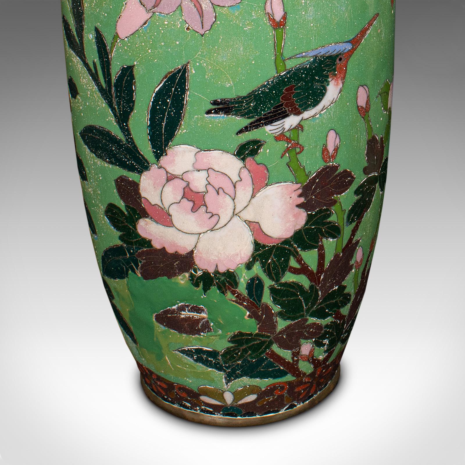 Pair Of Antique Baluster Vases, Japanese, Cloisonne Flower Urn, Meiji, Victorian For Sale 5