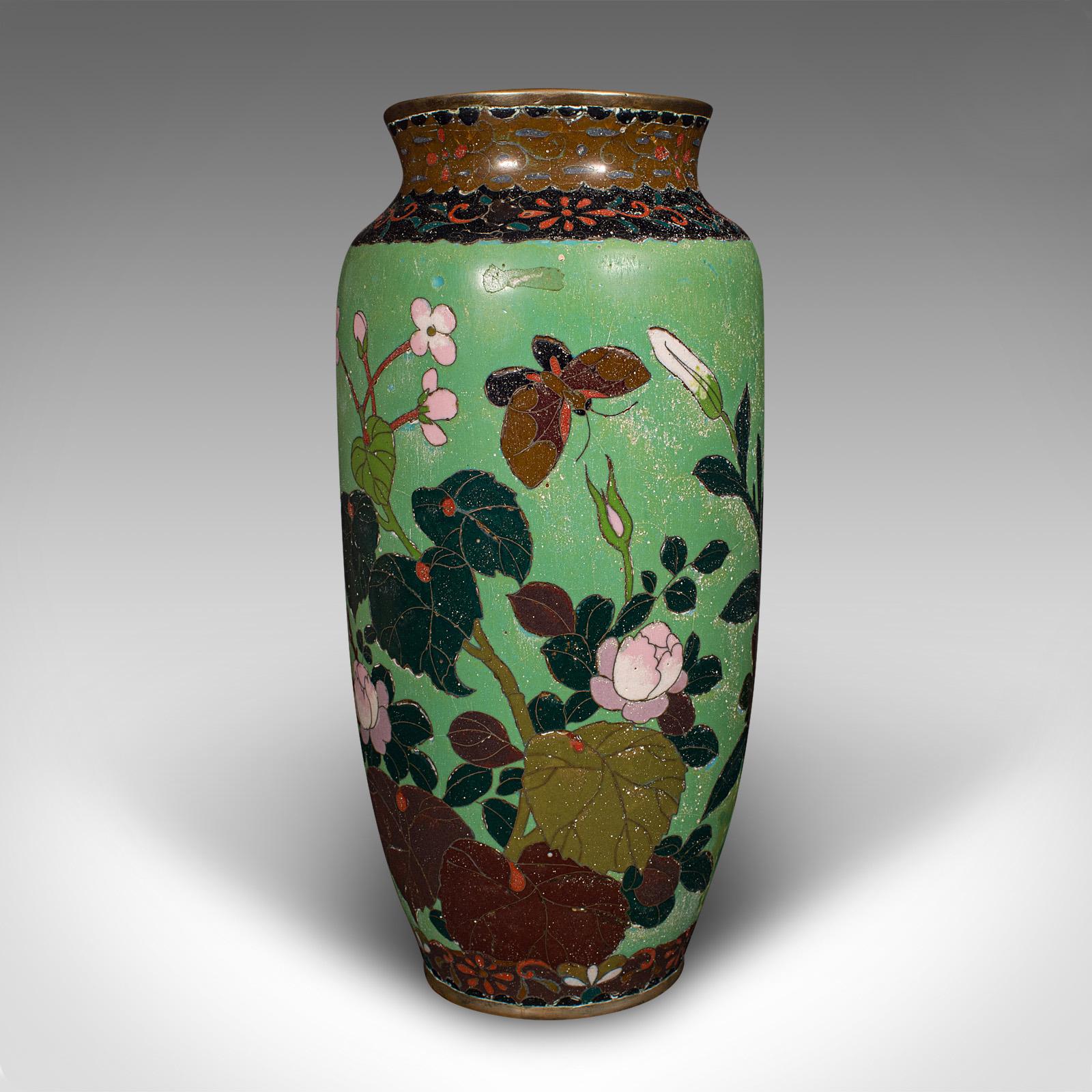 Pair Of Antique Baluster Vases, Japanese, Cloisonne Flower Urn, Meiji, Victorian In Good Condition For Sale In Hele, Devon, GB