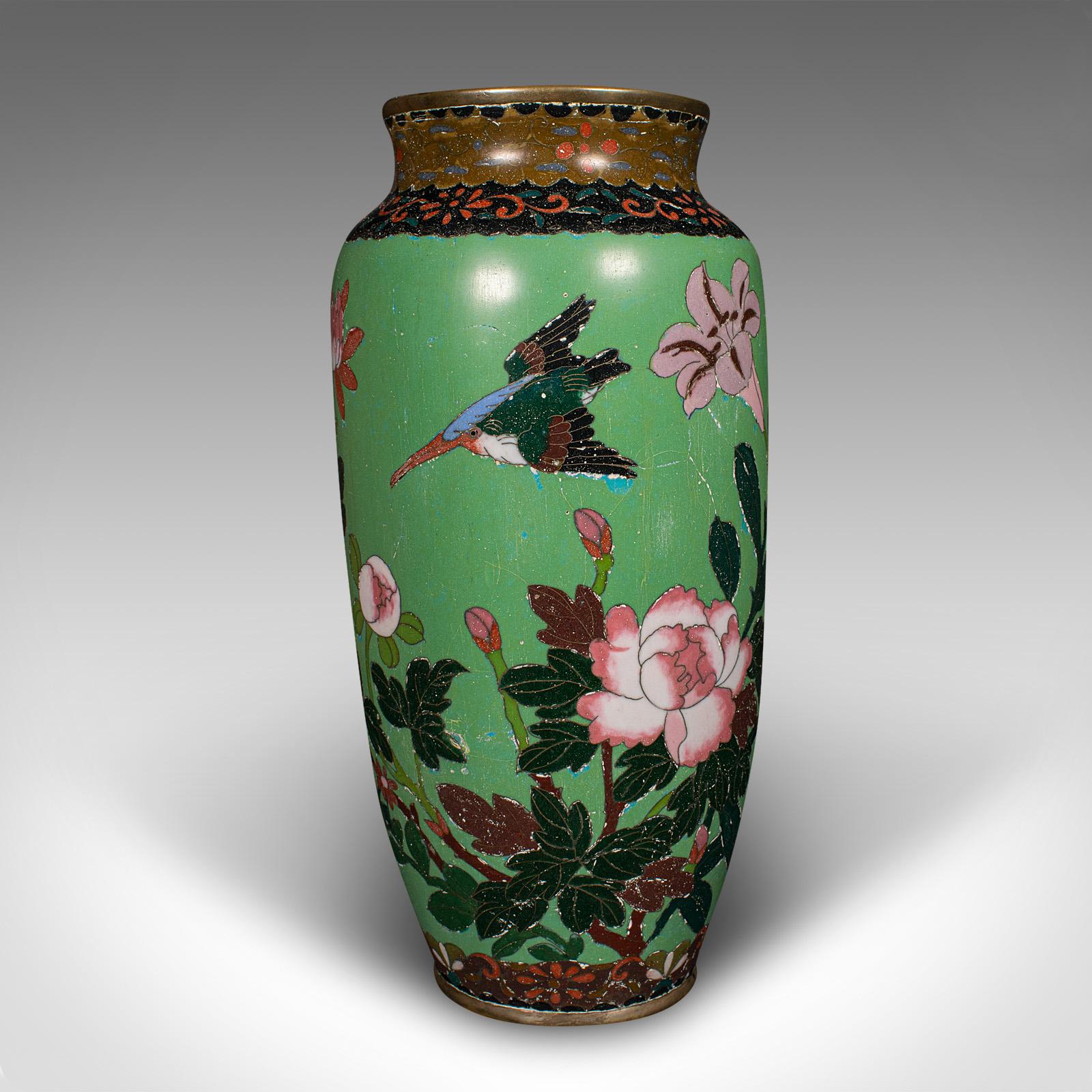 19th Century Pair Of Antique Baluster Vases, Japanese, Cloisonne Flower Urn, Meiji, Victorian For Sale