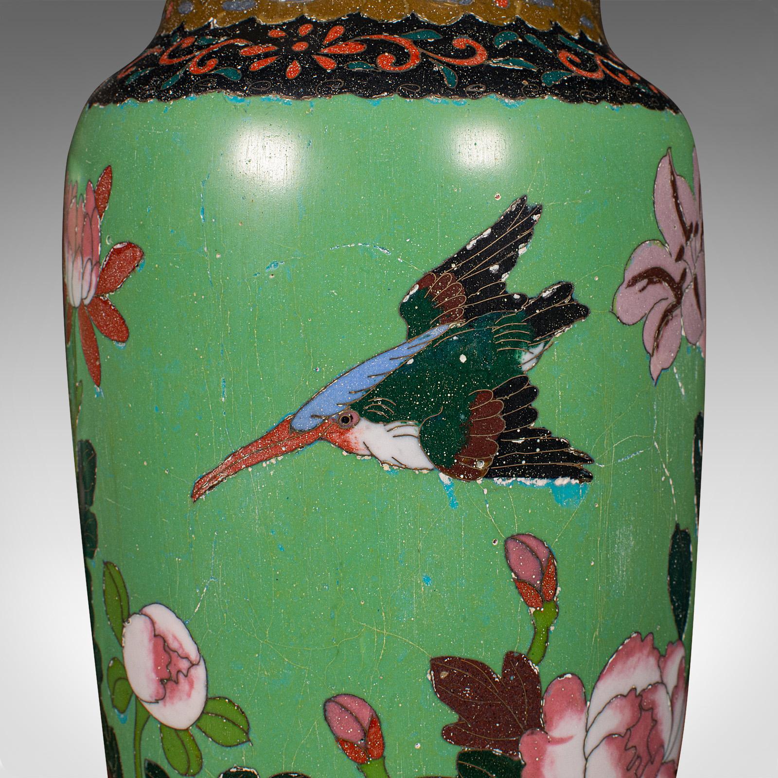 Pair Of Antique Baluster Vases, Japanese, Cloisonne Flower Urn, Meiji, Victorian For Sale 3