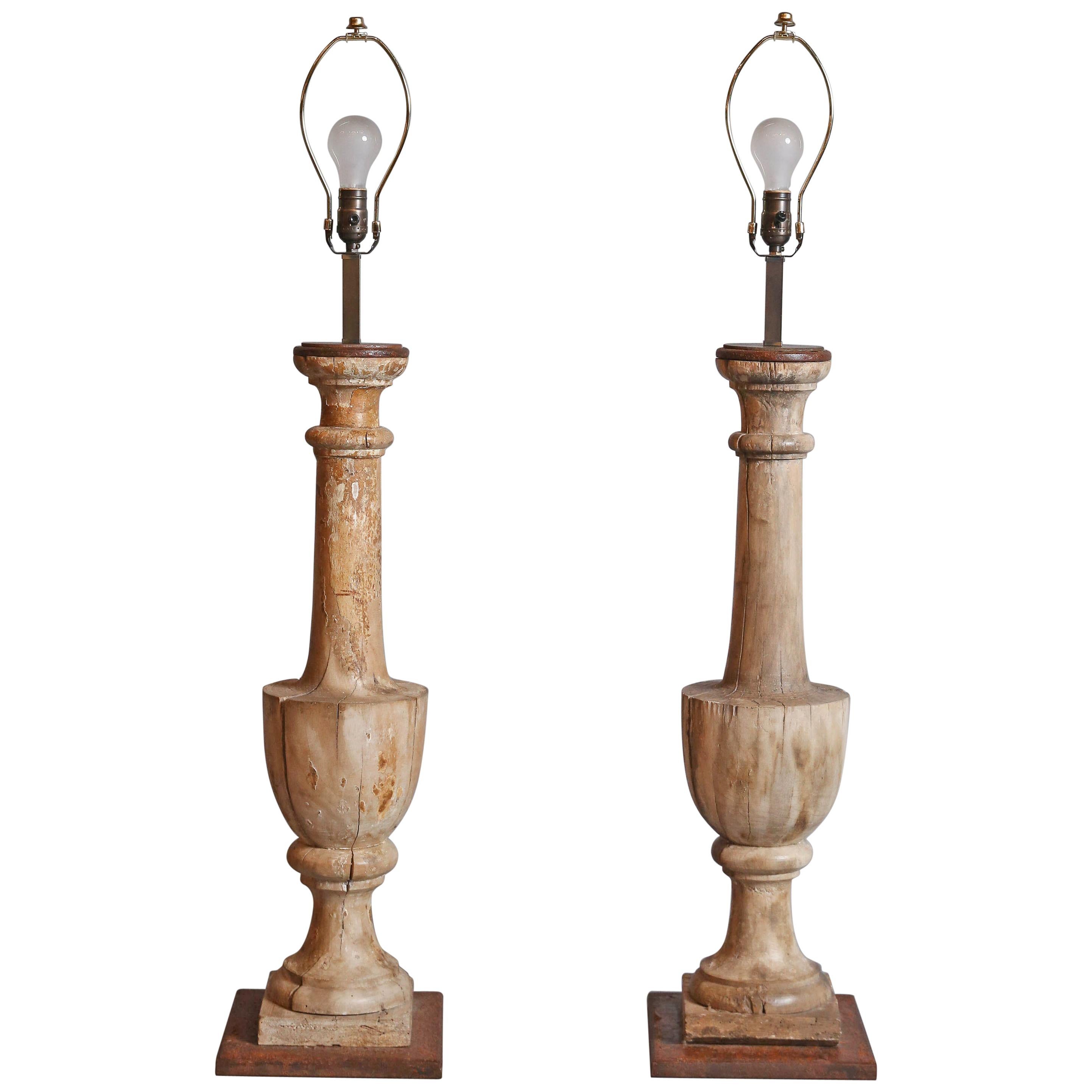 Pair of Antique Balustrades Converted to Lamps im Angebot