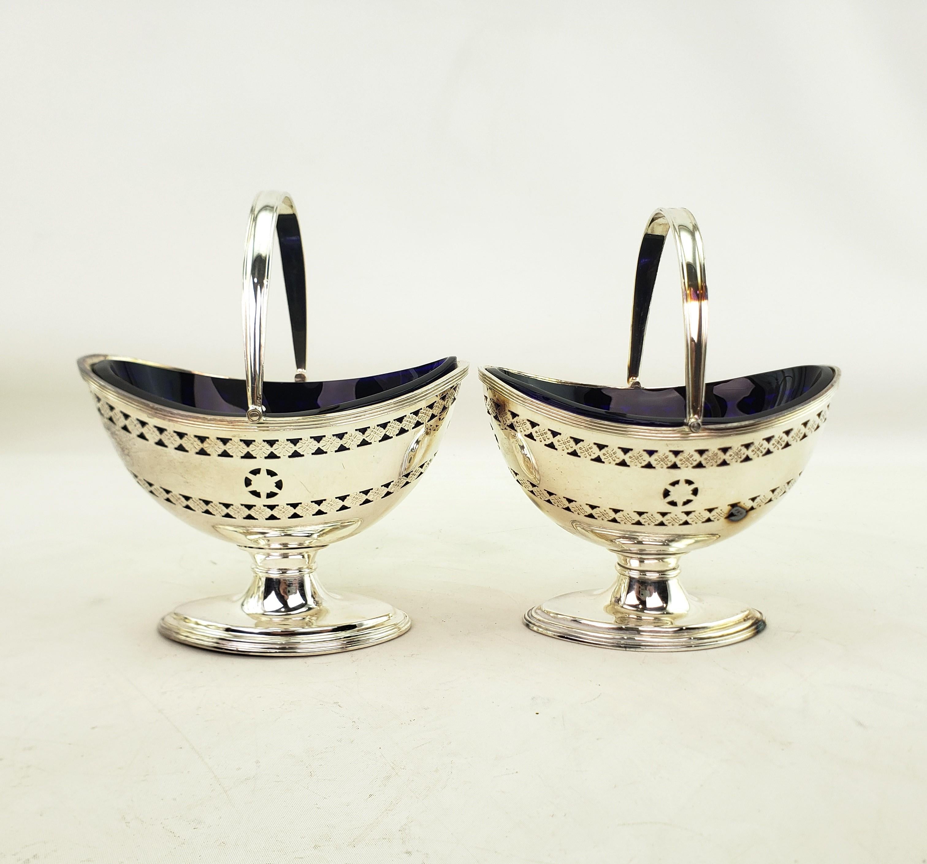 Pair of Antique Barker-Ellis Silver Plated Condiment Servers with Cobalt  Liners For Sale 8