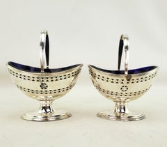 Pair of Antique Barker-Ellis Silver Plated Condiment Servers with Cobalt  Liners