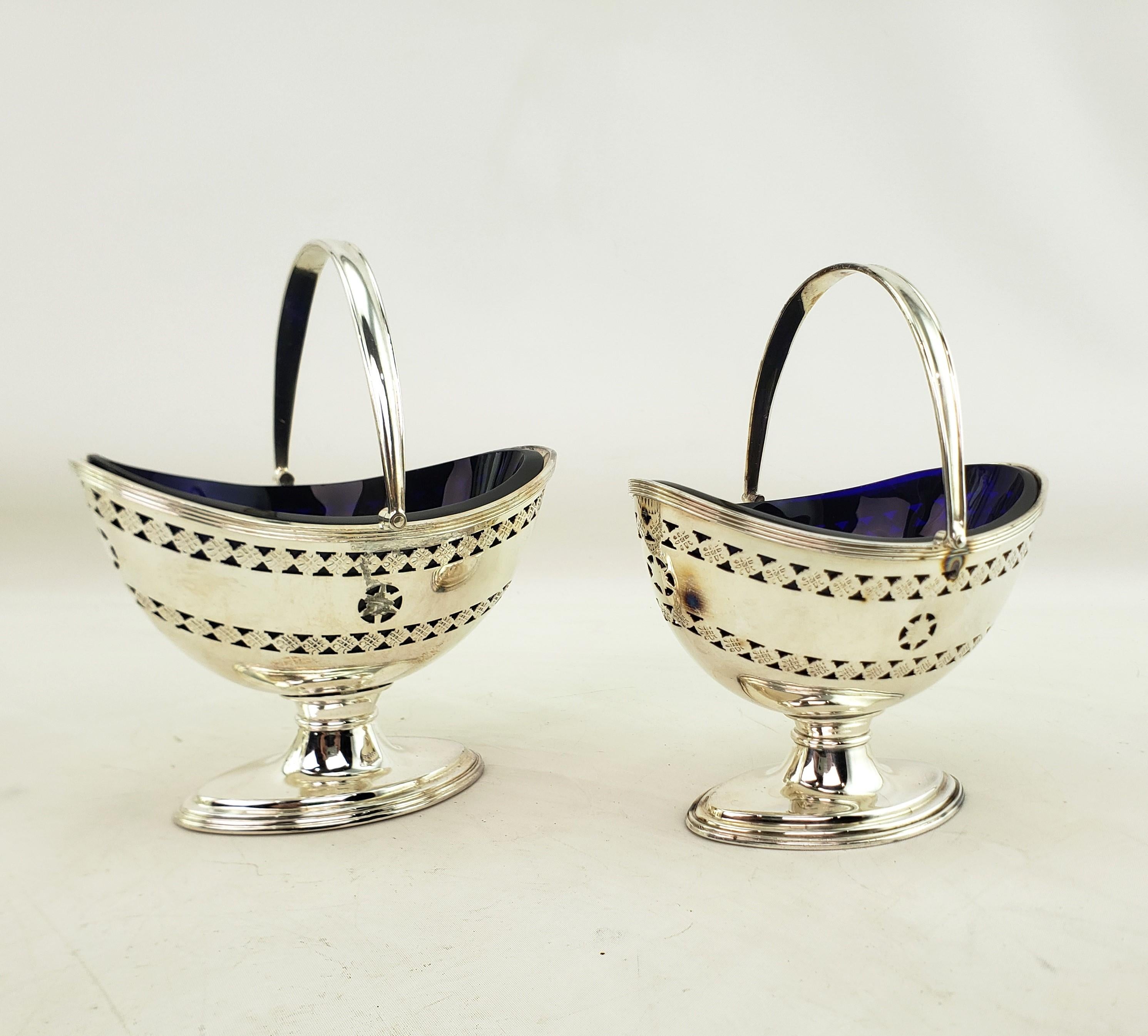 Victorian Pair of Antique Barker-Ellis Silver Plated Condiment Servers with Cobalt  Liners For Sale