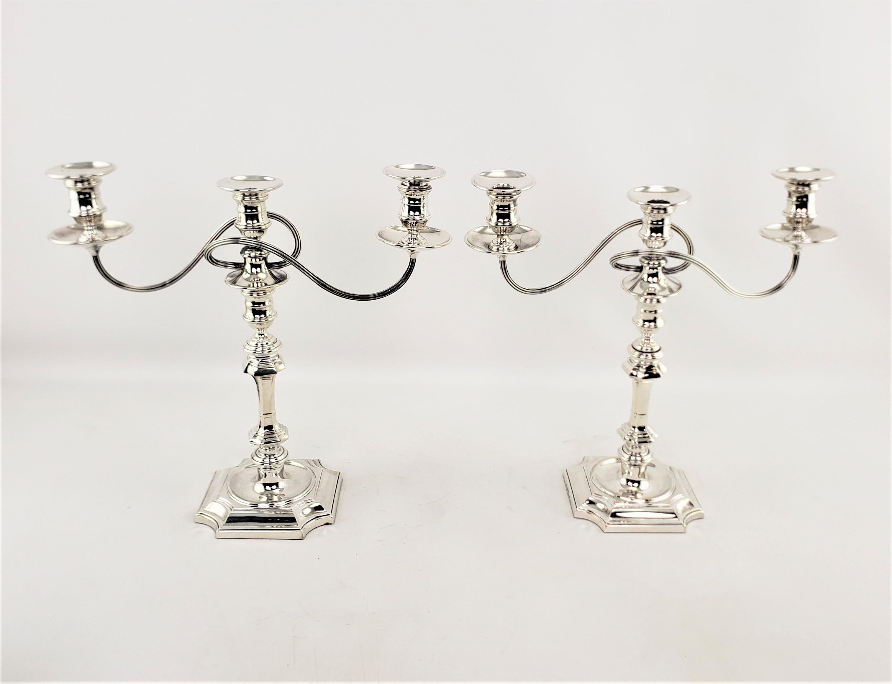 English Pair of Antique Barker-Ellis Silver Plated Convertible Candelabras/Candlesticks