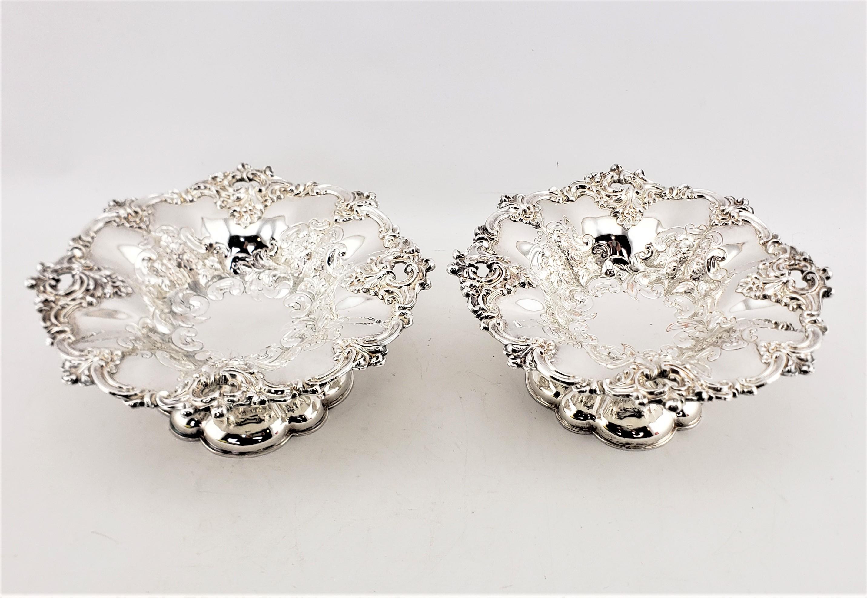 Victorian Pair of Antique Barker-Ellis Silver Plated Footed Bowls with Floral Decoration For Sale