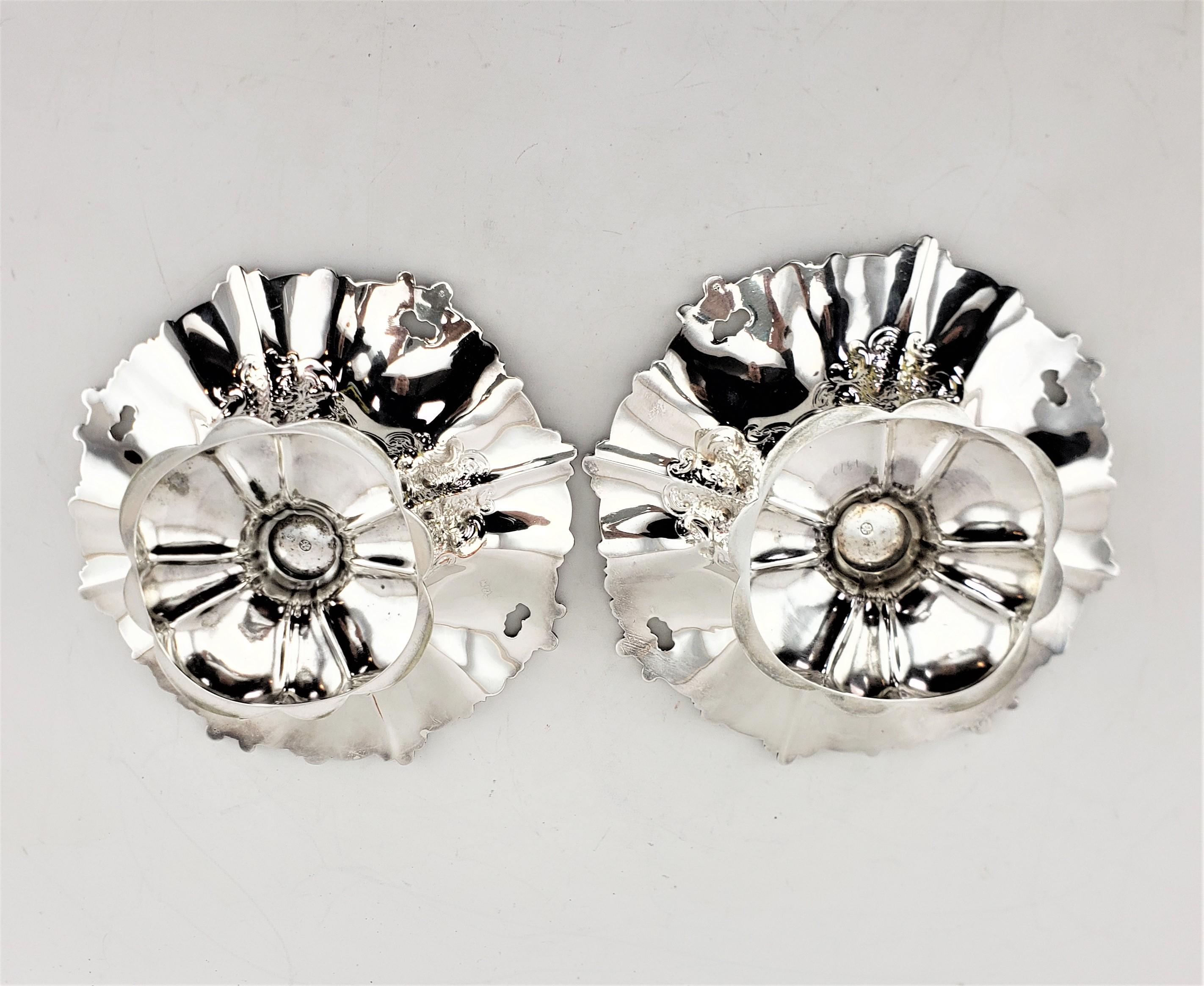Pair of Antique Barker-Ellis Silver Plated Footed Bowls with Floral Decoration For Sale 1