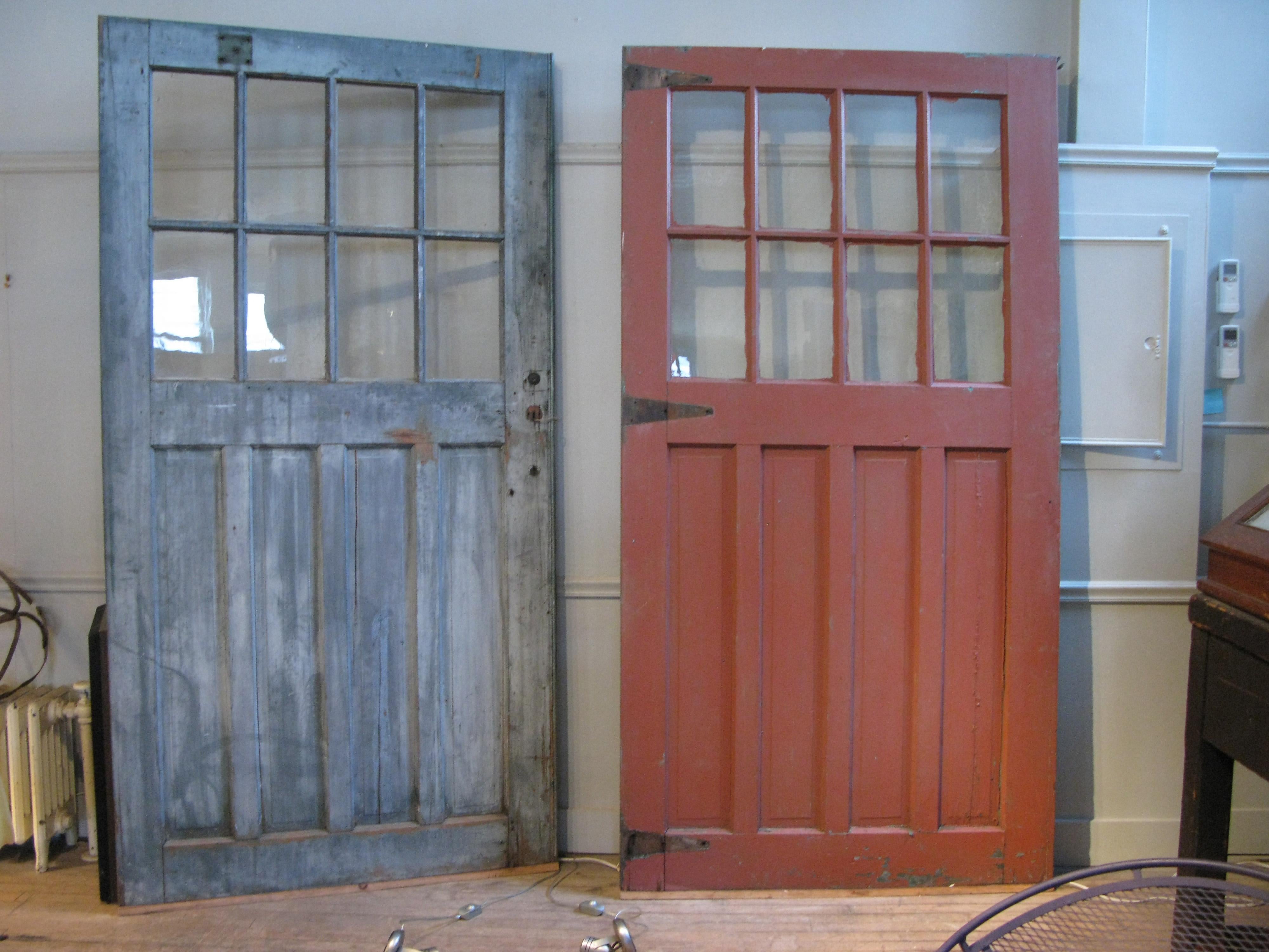 American Pair of Antique Barn Doors with Divided Pane Windows