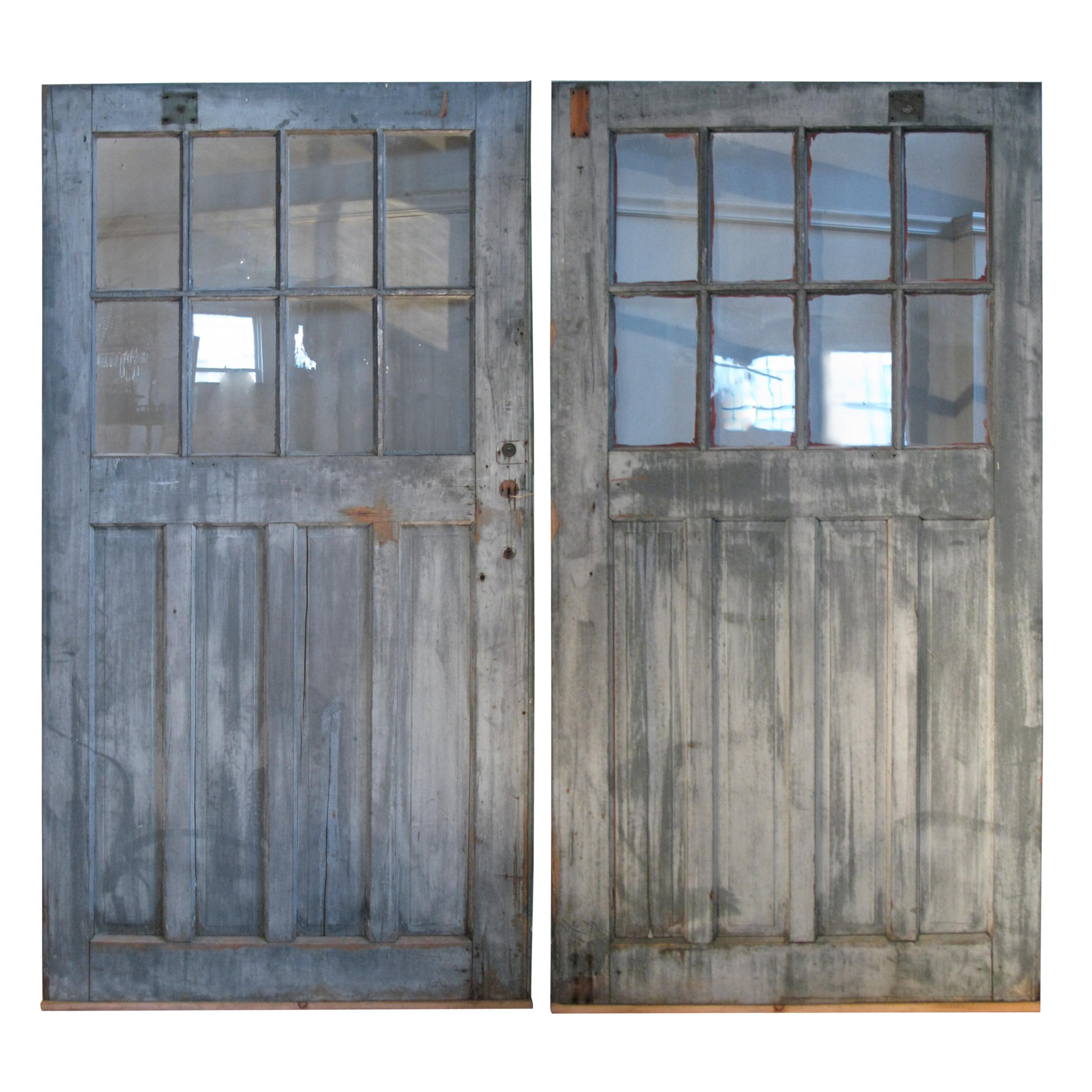 Pair of Antique Barn Doors with Divided Pane Windows