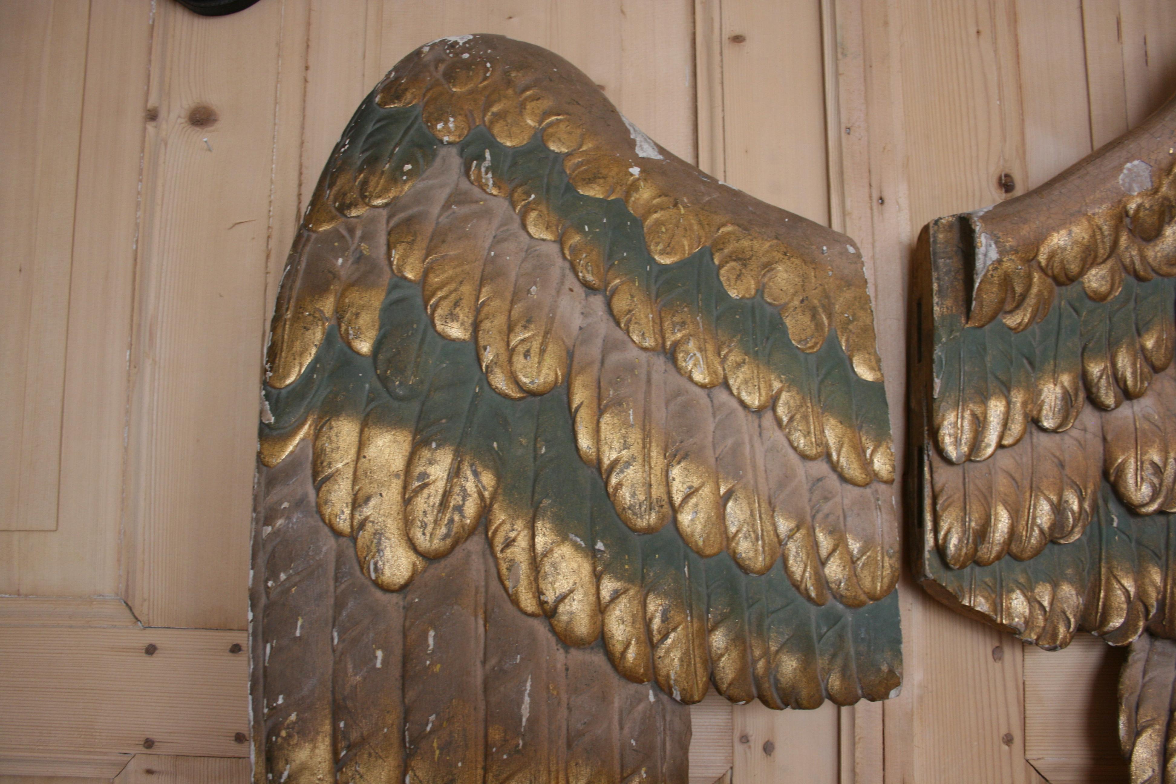 Hand-Carved Pair of Antique Baroque Angel Wings, Hand Carved Wood and Giltwood