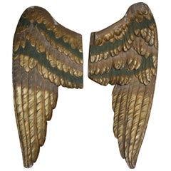 Paire d'ailes d'ange baroques anciennes, bois sculpté à la main et bois doré