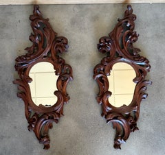 Pair of Antique Baroque Cornucopia Mirrors – Hand-Carved Wooden Wall Décor