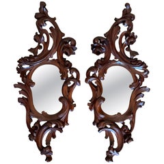 Pair of Antique Baroque Cornucopia Mirrors – Hand-Carved Wooden Wall Décor