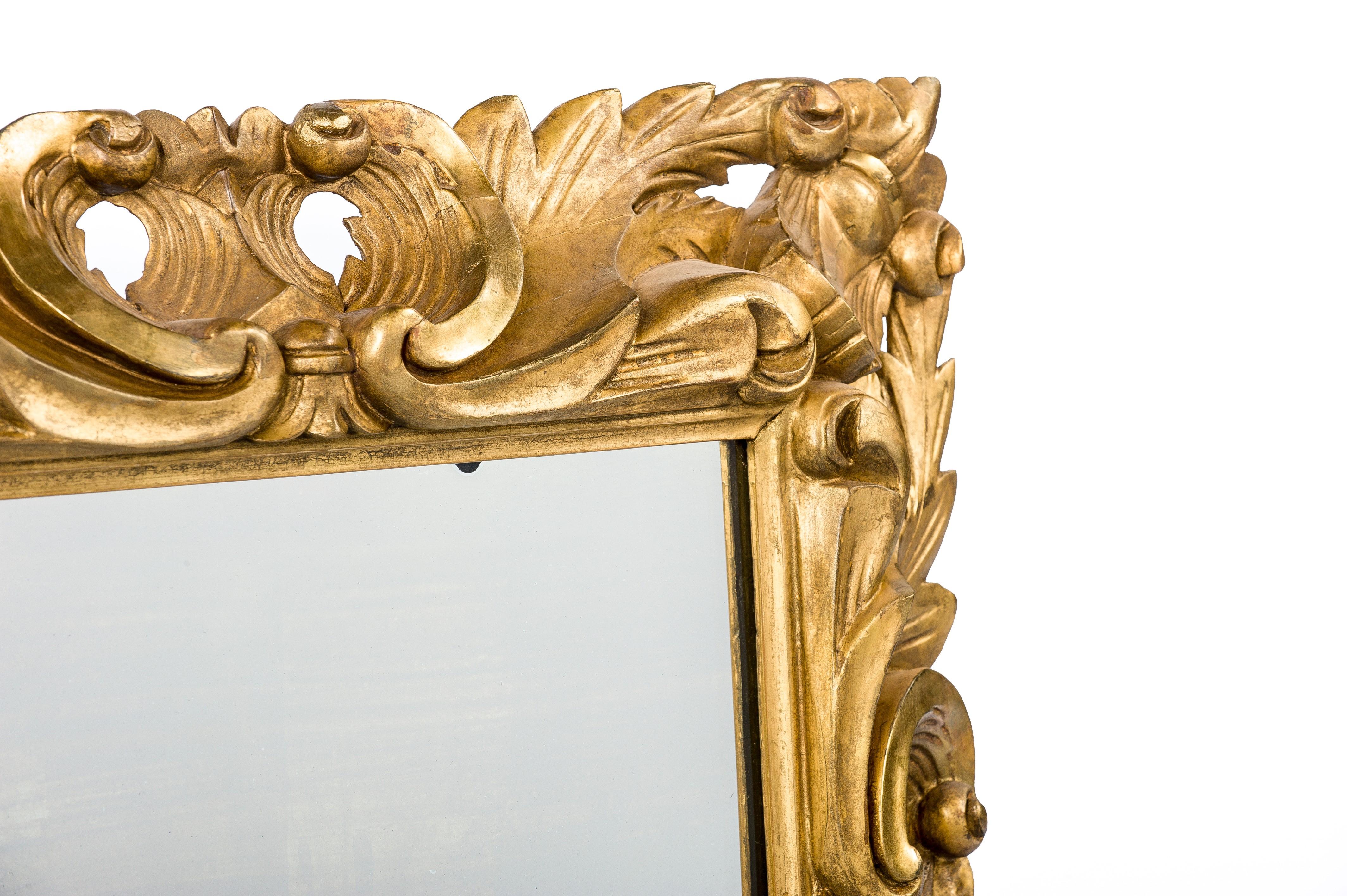 Hand-Carved Pair of Antique Baroque Handcarved Square Italian Giltwood Mirror