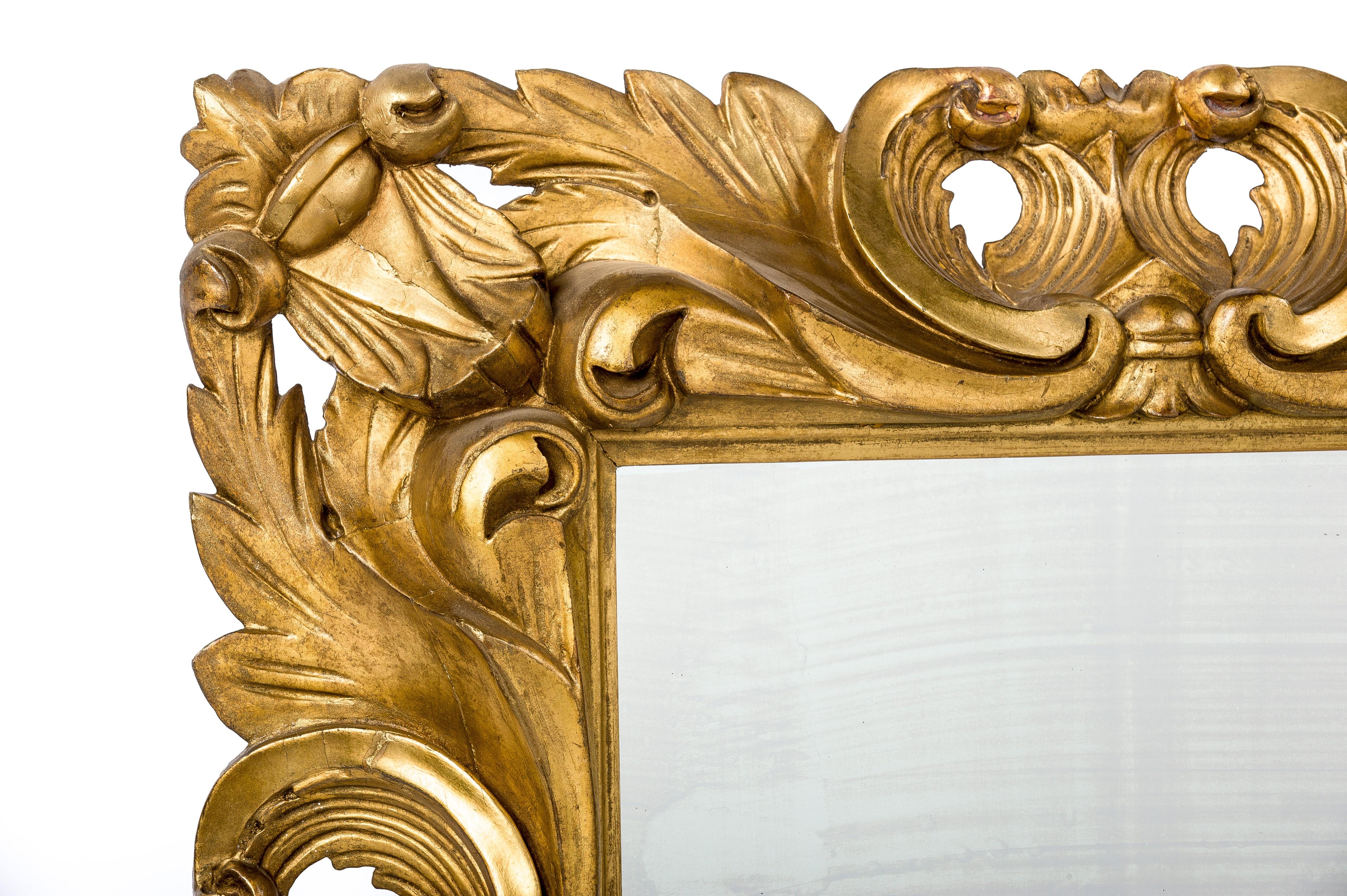 18th Century Pair of Antique Baroque Handcarved Square Italian Giltwood Mirror