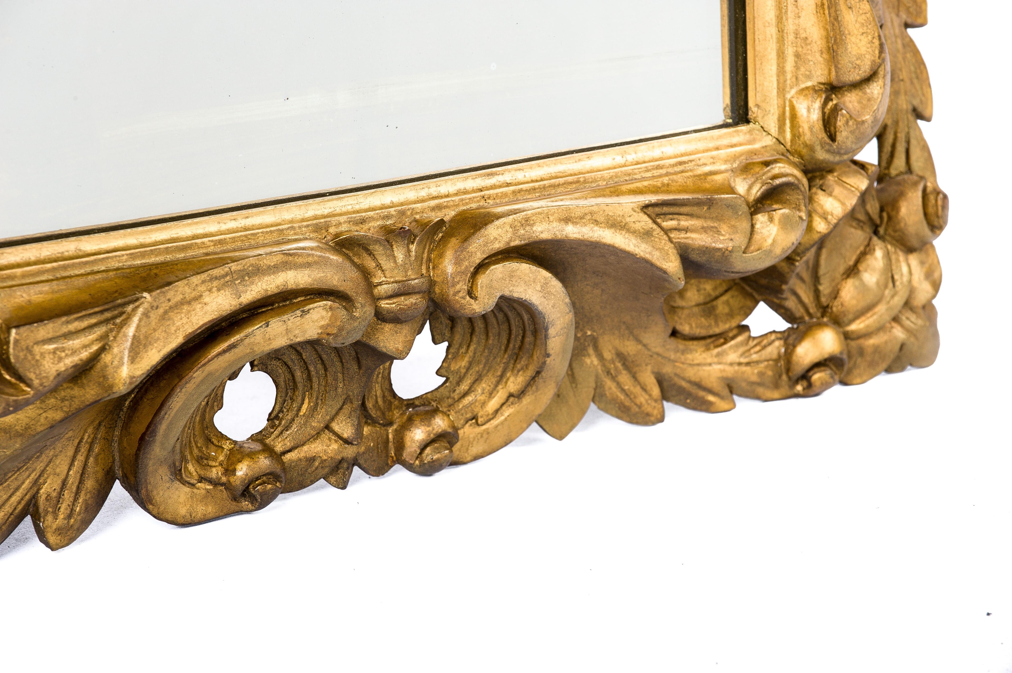 Gesso Pair of Antique Baroque Handcarved Square Italian Giltwood Mirror