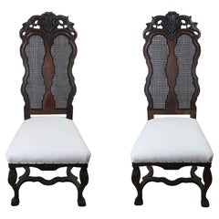 Pair of Antique Baroque Style Dutch Carved Walnut and Bergère Side Chairs.