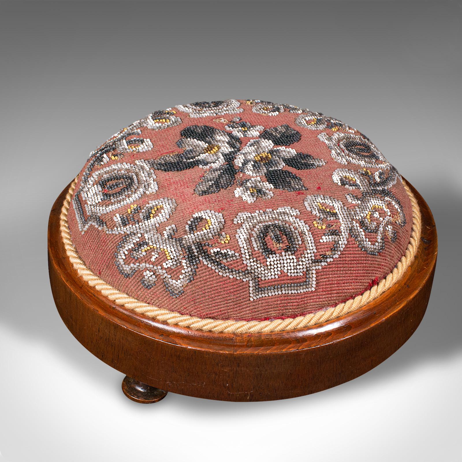 Early Victorian Pair Of Antique Beadwork Footstools, English, Decorative Rest, Stool, Victorian