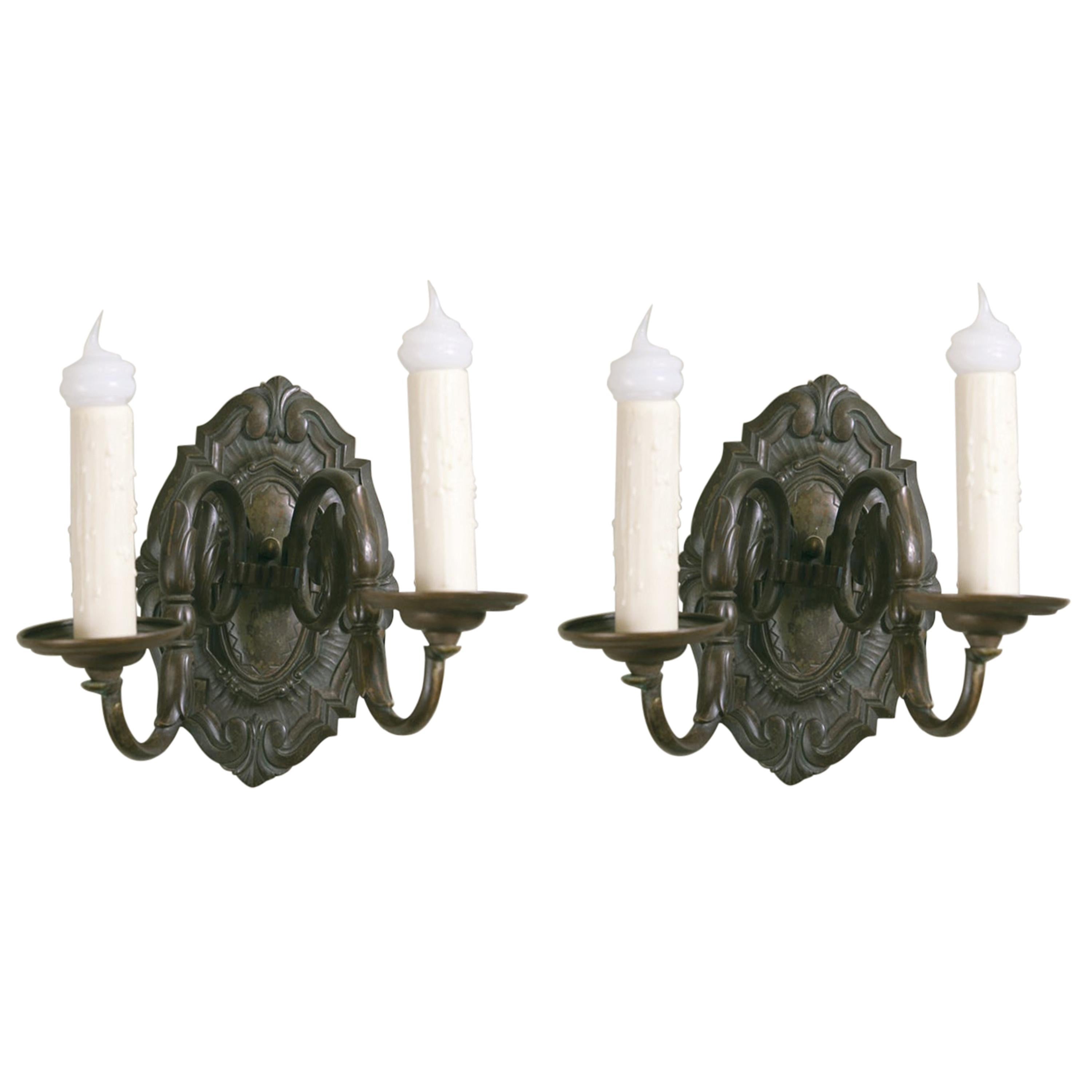 Pair of Antique Belgian Baroque-Style Bronze Sconces, circa 1910 