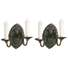 Pair of Antique Belgian Baroque-Style Bronze Sconces, circa 1910 