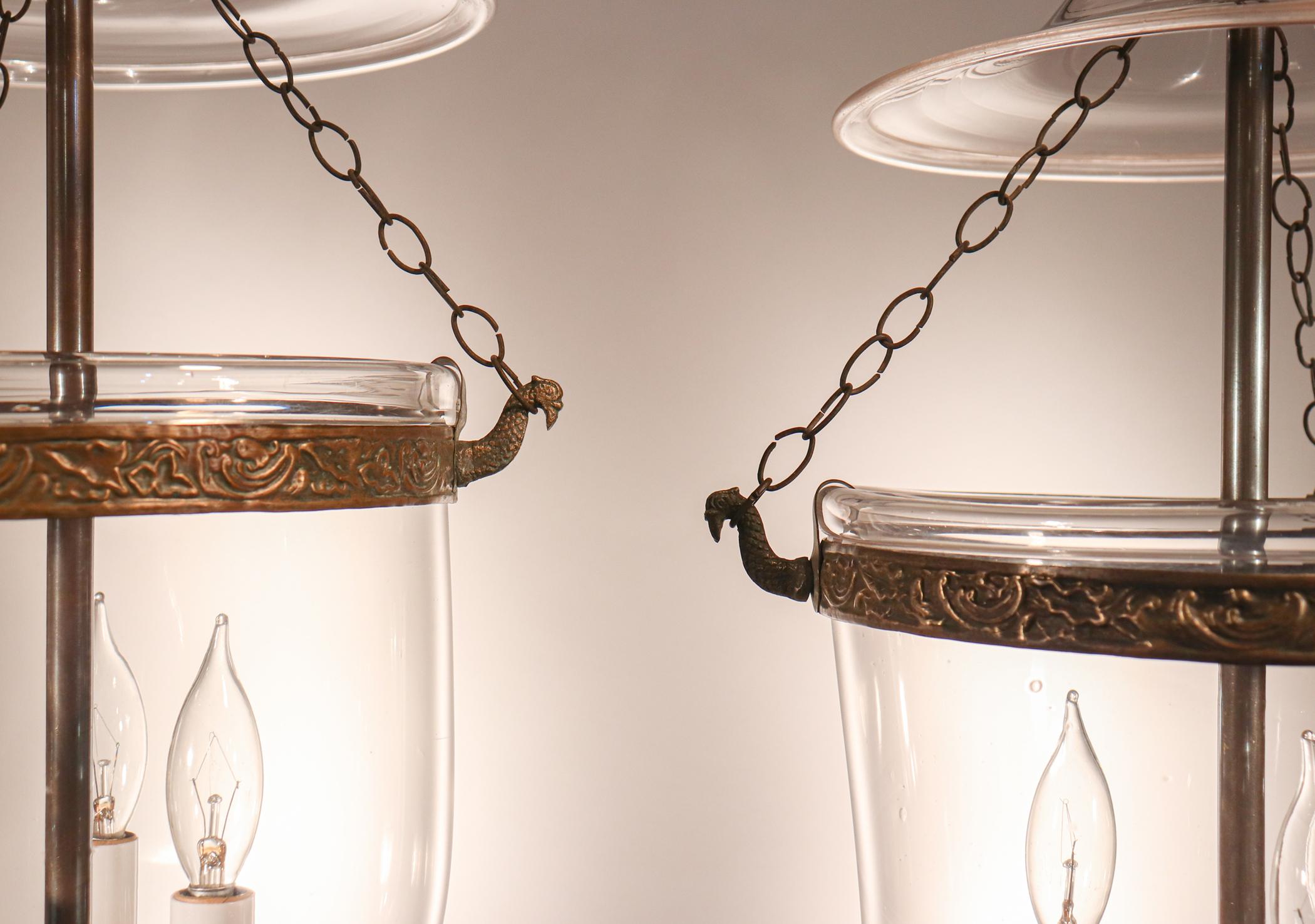 English Pair of Antique Bell Jar Lanterns