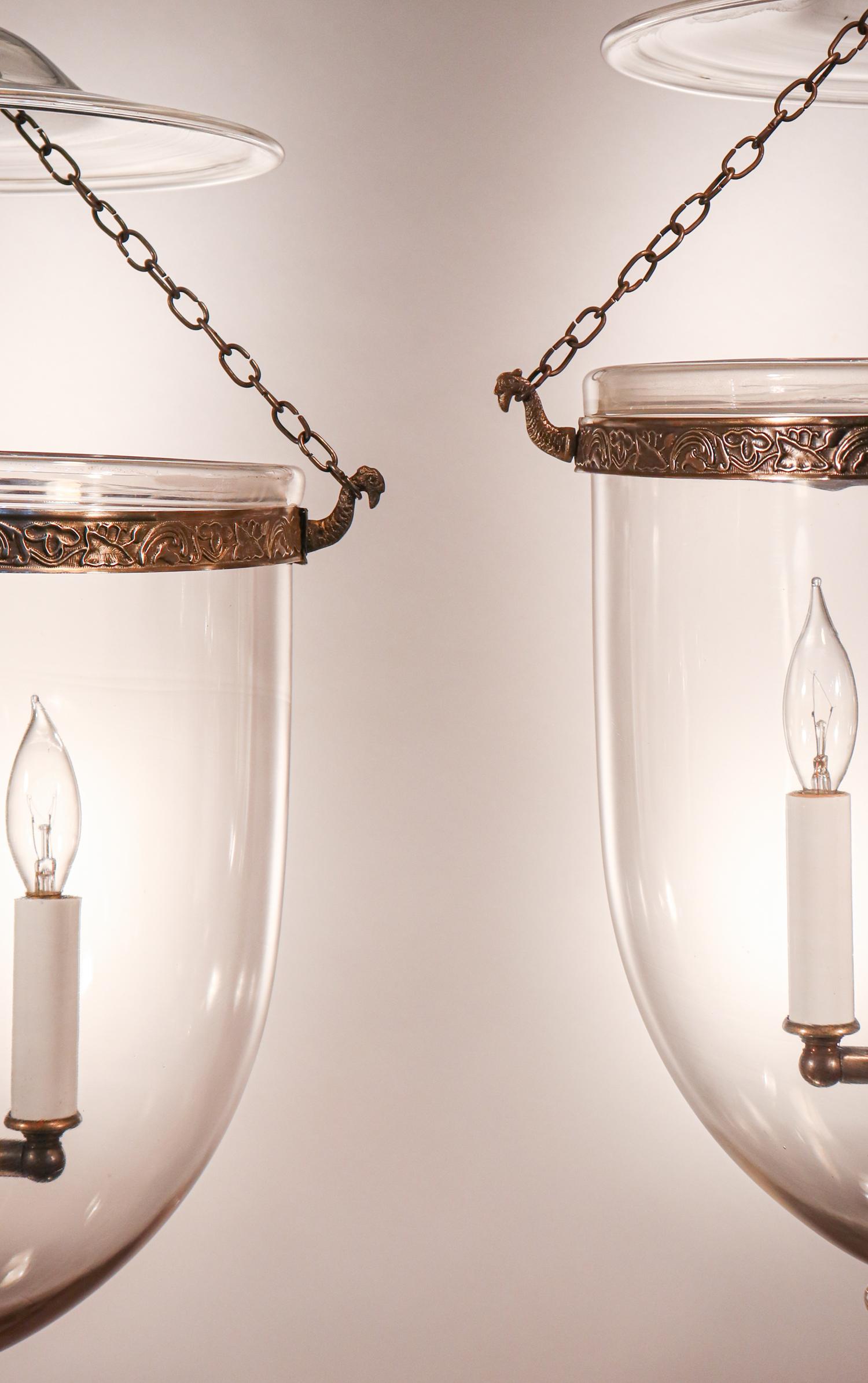 English Pair of Antique Bell Jar Lanterns
