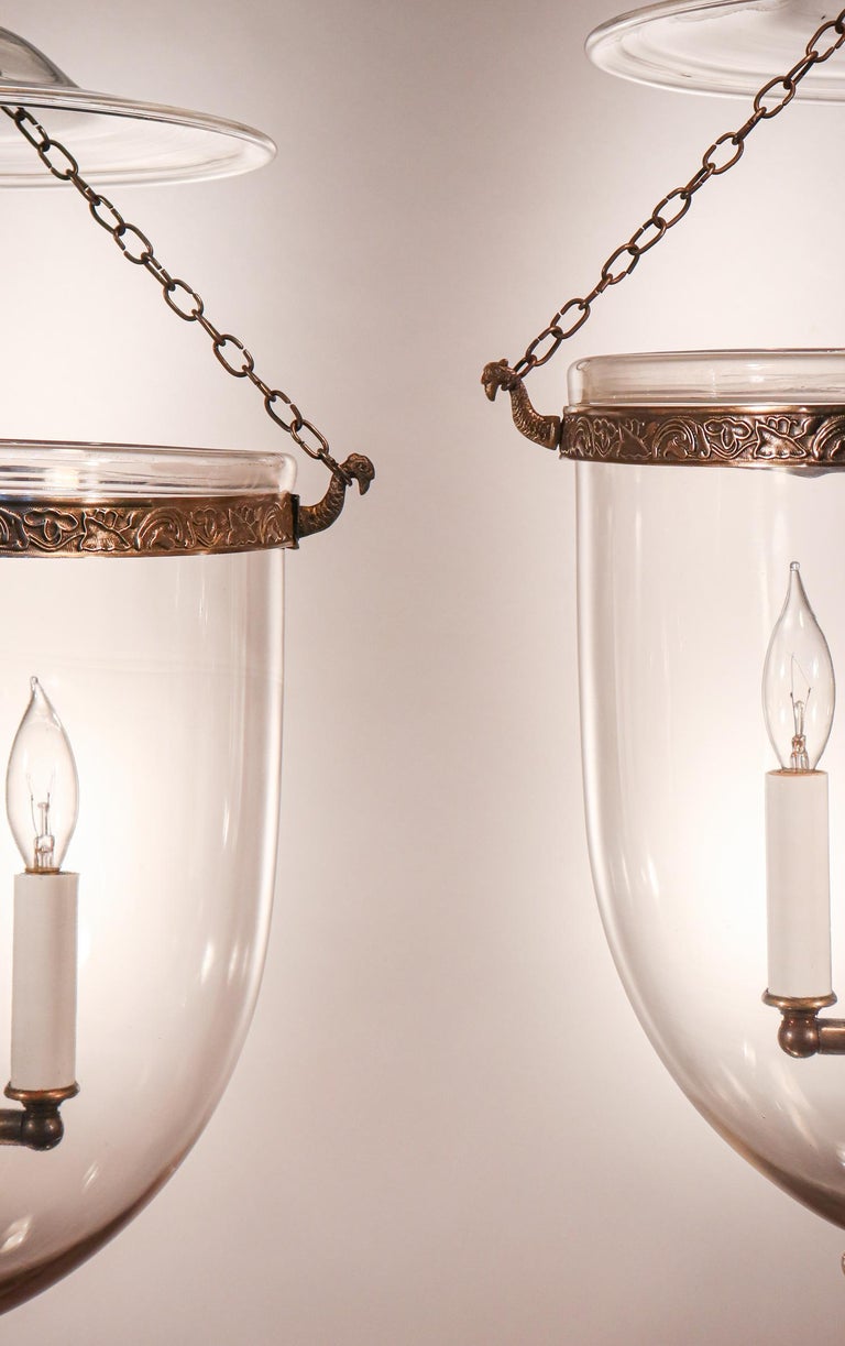 English Pair of Antique Bell Jar Lanterns For Sale